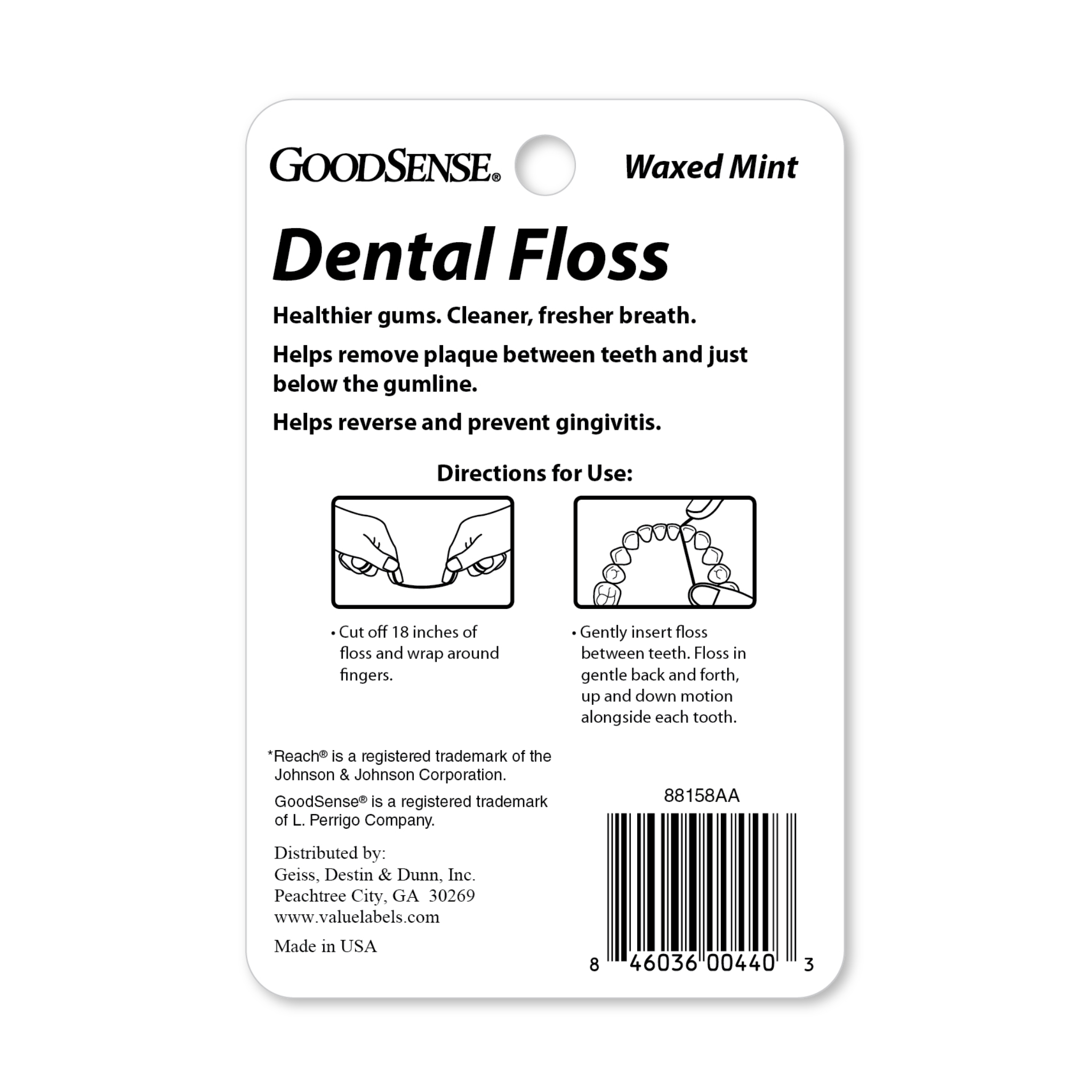 GoodSense, Waxed Mint Dental Floss, Fresh and Strong for Clean Teeth, 100 Yards