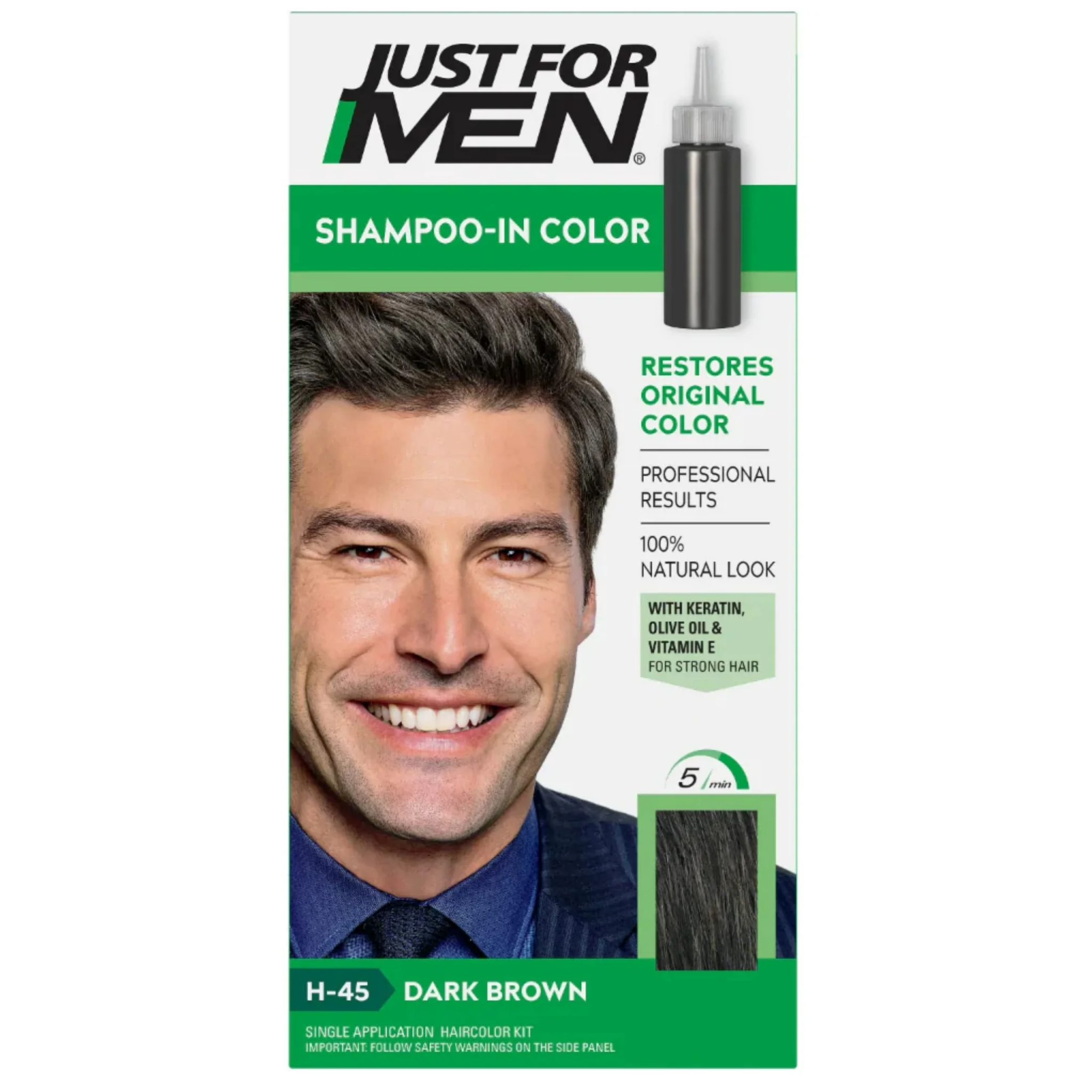 Just For Men, Hair Color H-45, Dark Brown, Easy Gray Coverage for Natural Results, 1 Each