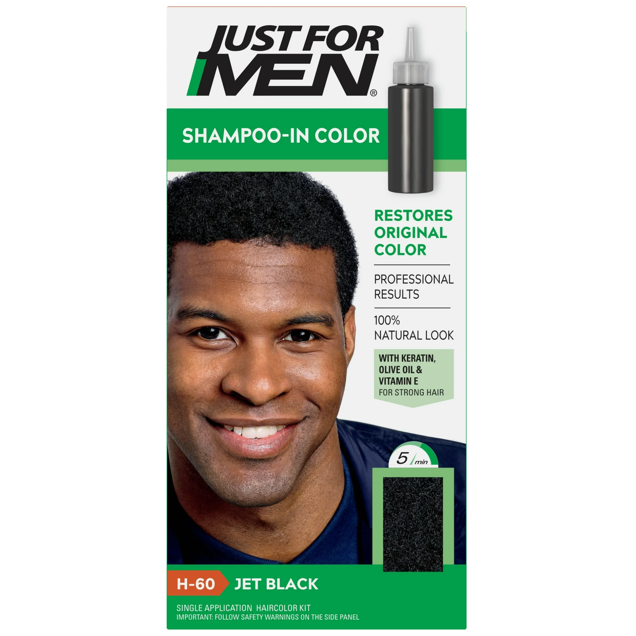 Just For Men, Shampoo-In Gray Hair Color, Jet Black H-60, Easy Application for Natural Results