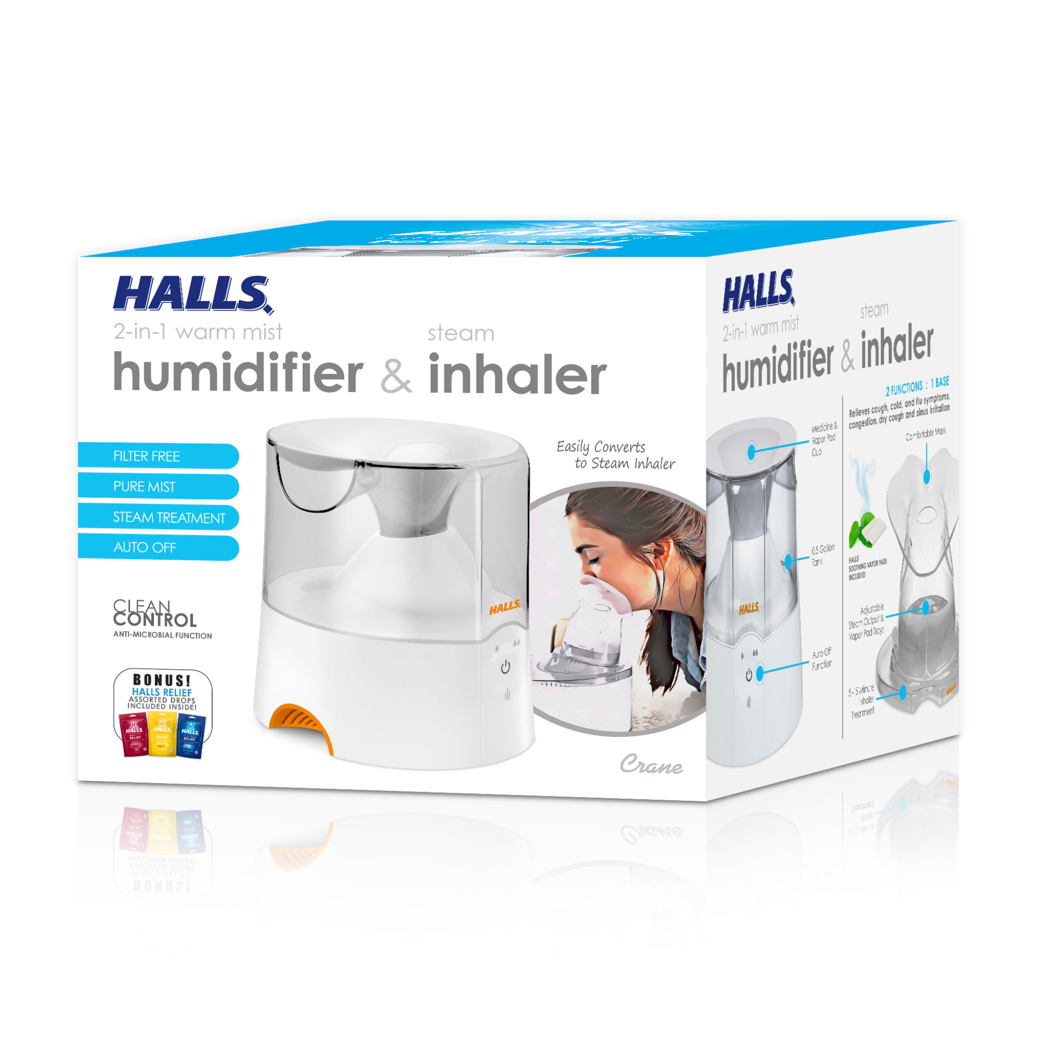 HALLS 2-in-1 0.5 Gal. Warm Mist Humidifier & Steam Inhaler