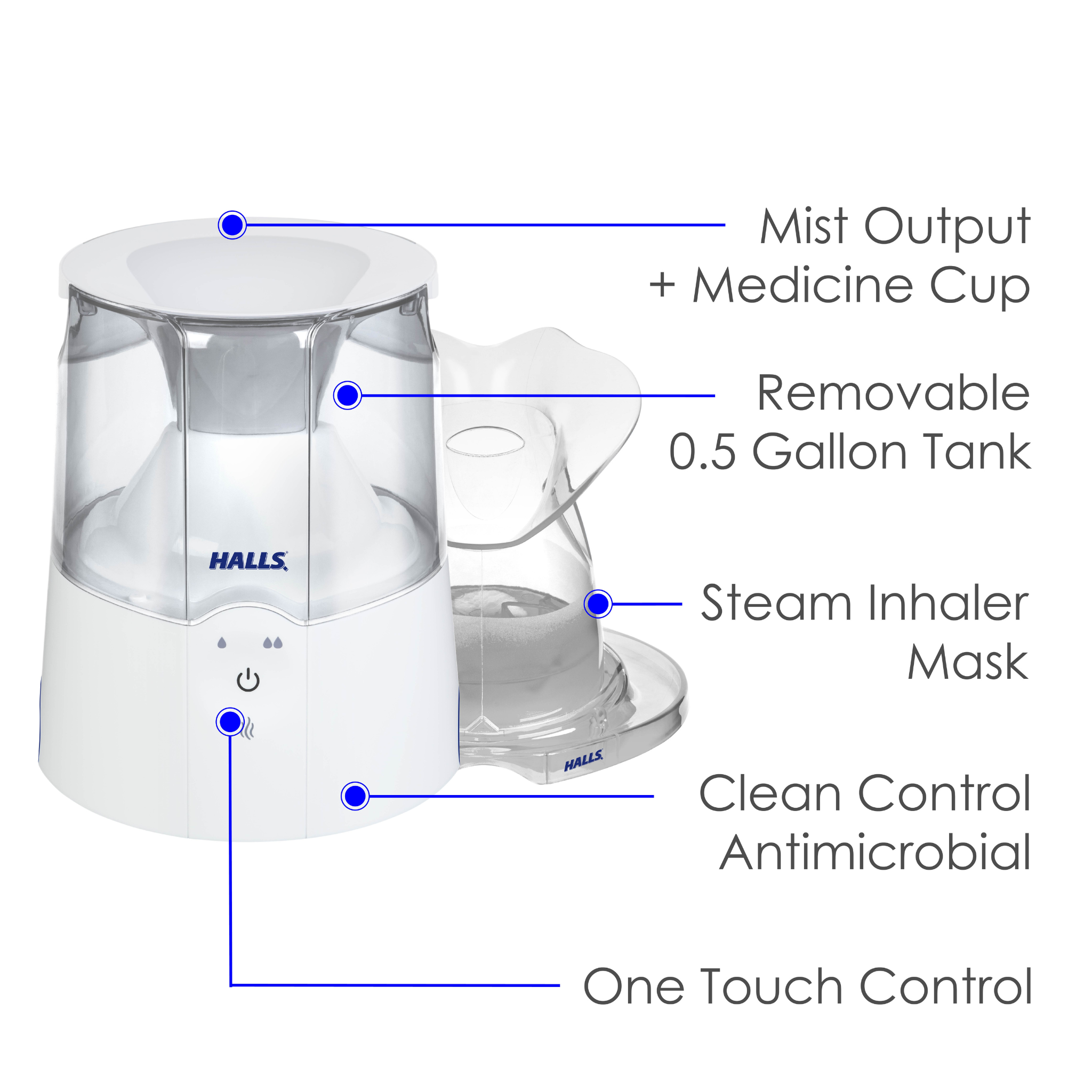 HALLS 2-in-1 0.5 Gal. Warm Mist Humidifier & Steam Inhaler