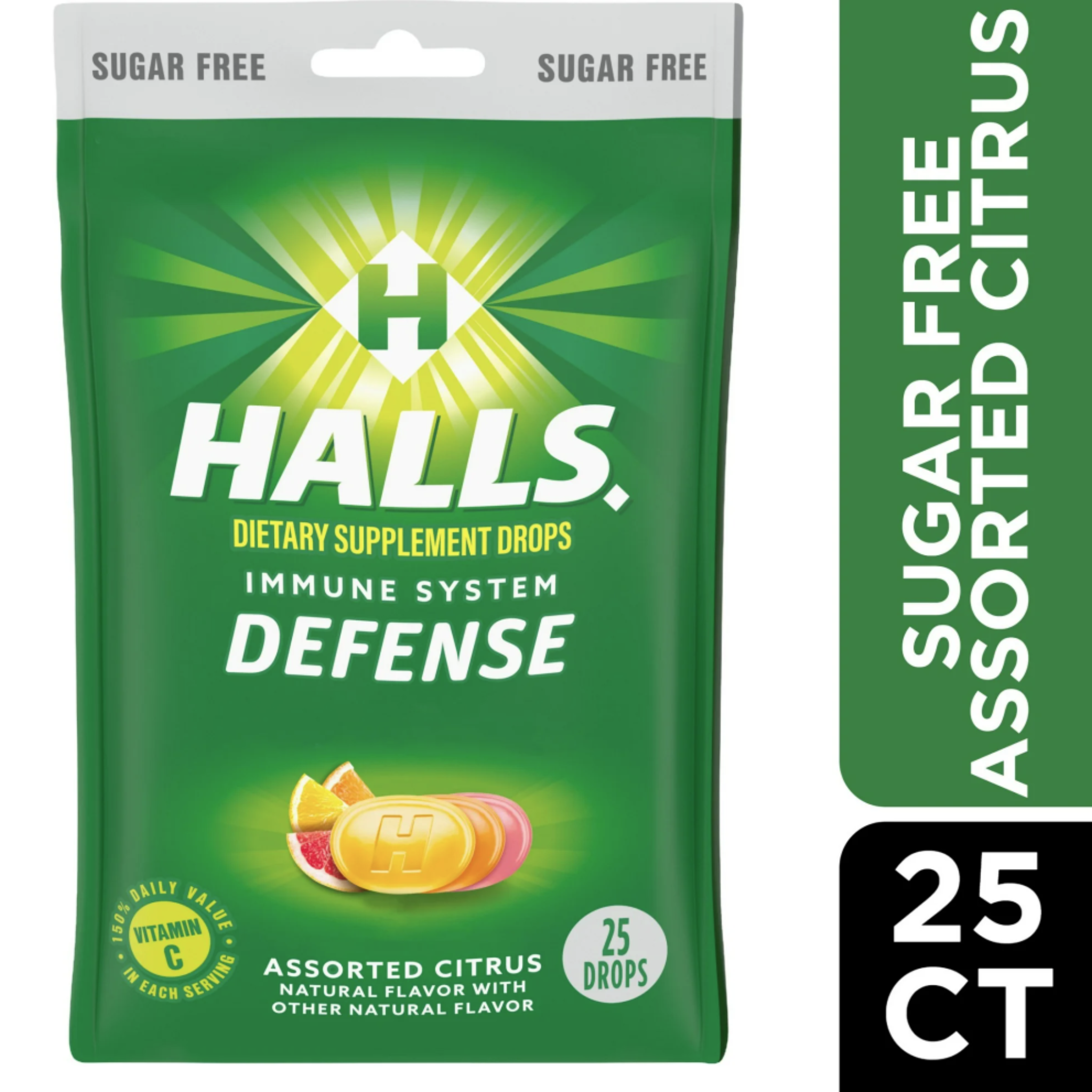 HALLS Defense Assorted Citrus Sugar Free Vitamin C Drops, 25 Drops