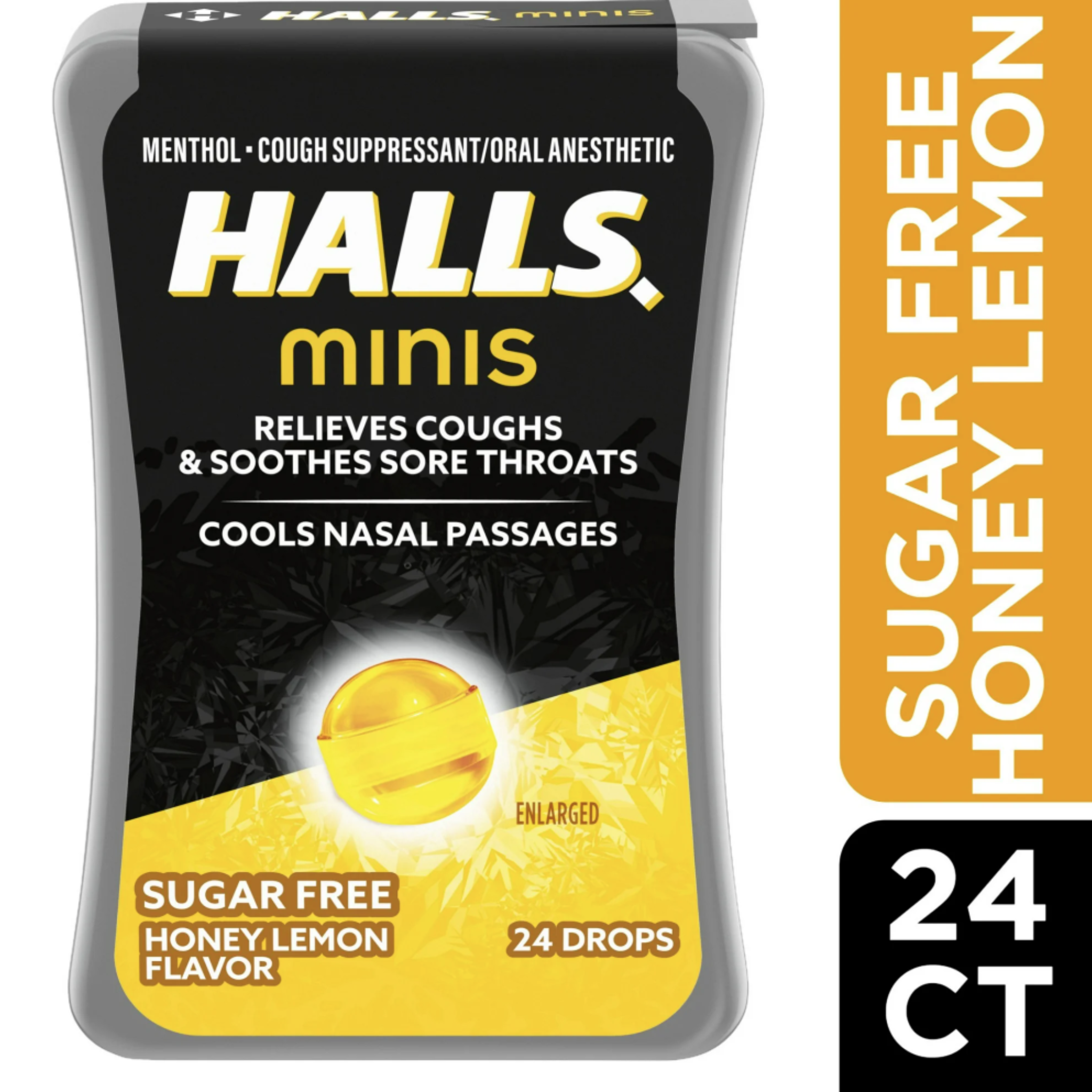 HALLS Minis Honey Lemon Flavor Sugar Free Cough Drops, 24 Drops (Pack of 8)