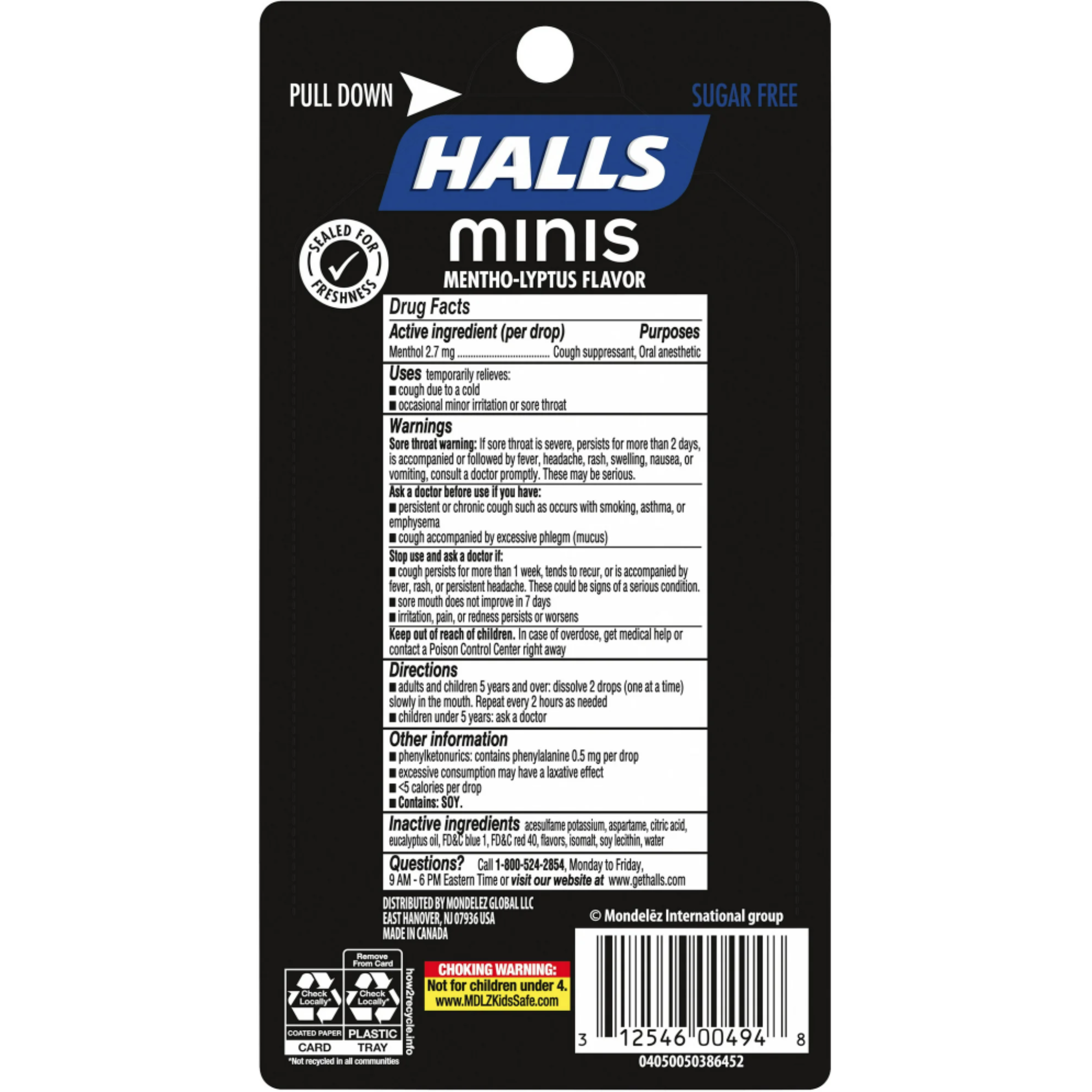 HALLS Minis Mentho-Lyptus Flavor Sugar Free Cough Drops, 24 Drops