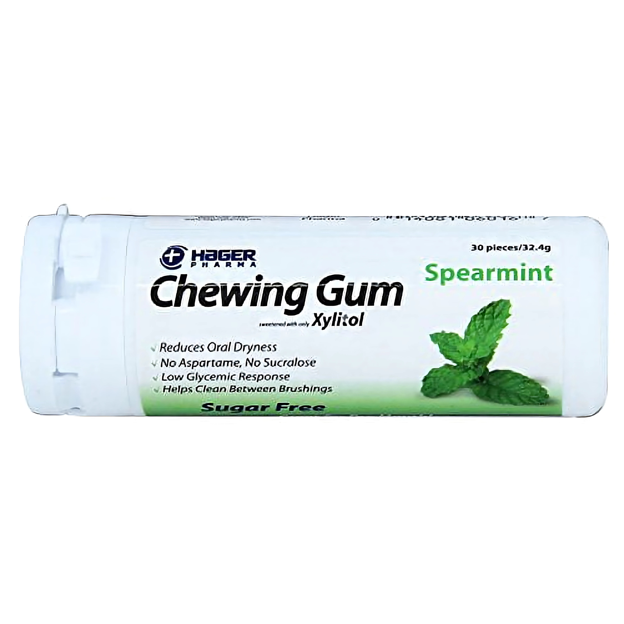 Hager Pharma, Xylitol Chewing Gum, Spearmint Flavor, Sugar-Free, Fresh Breath, 30 Pieces