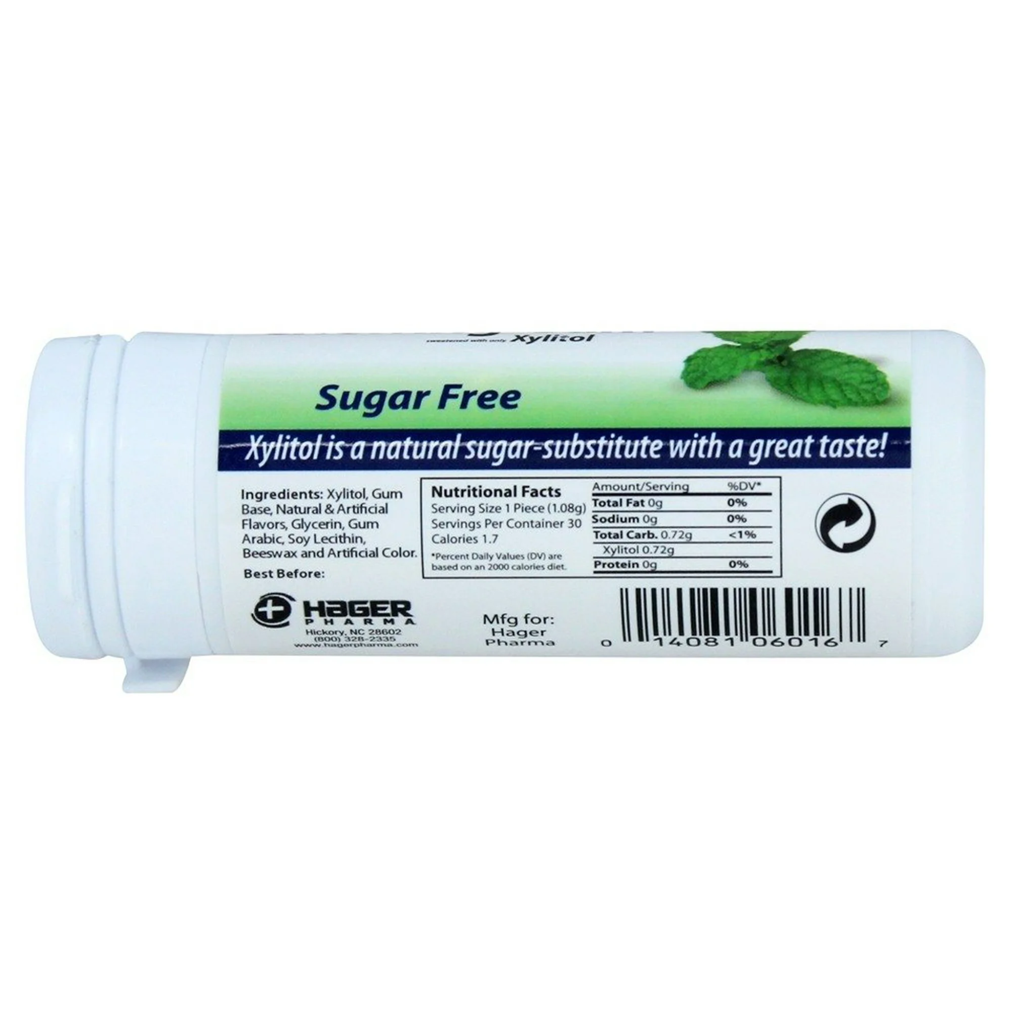 Hager Pharma, Xylitol Chewing Gum, Spearmint Flavor, Sugar-Free, Fresh Breath, 30 Pieces