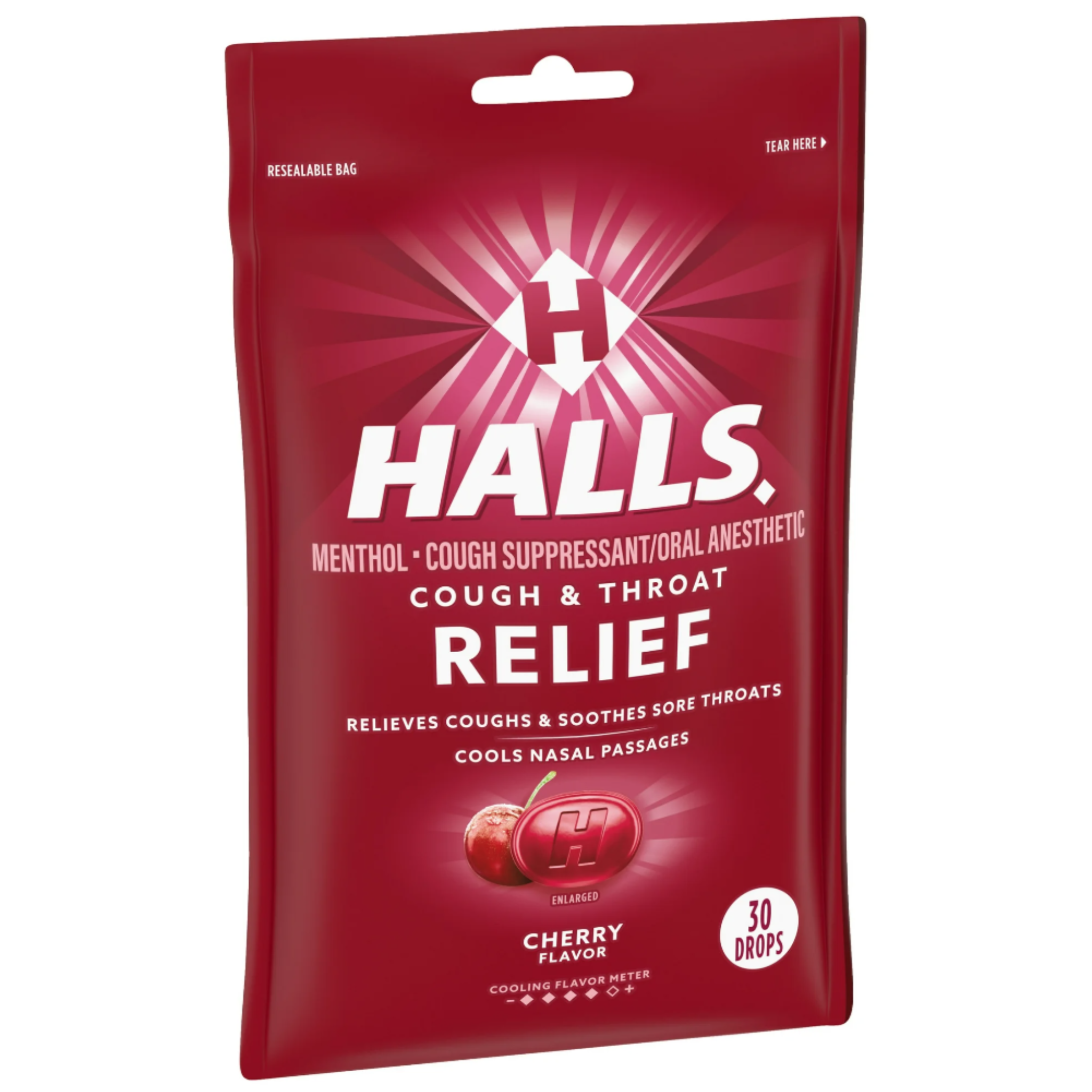 Halls Relief Cherry Cough Drops, 30 Drops