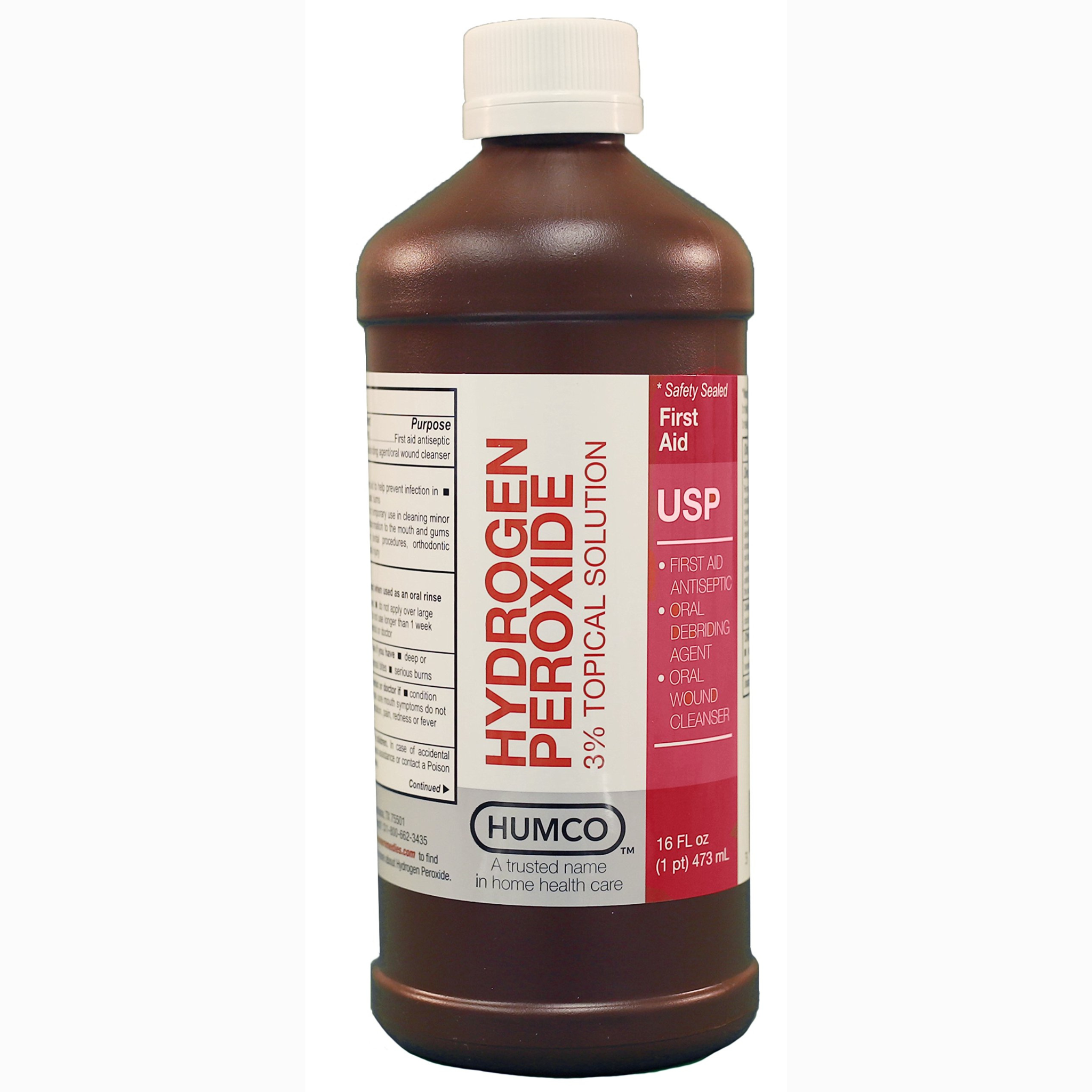 Humco, Hydrogen Peroxide 3% USP, Effective First Aid Antiseptic and Cleaning Solution, 16 Fl. Oz