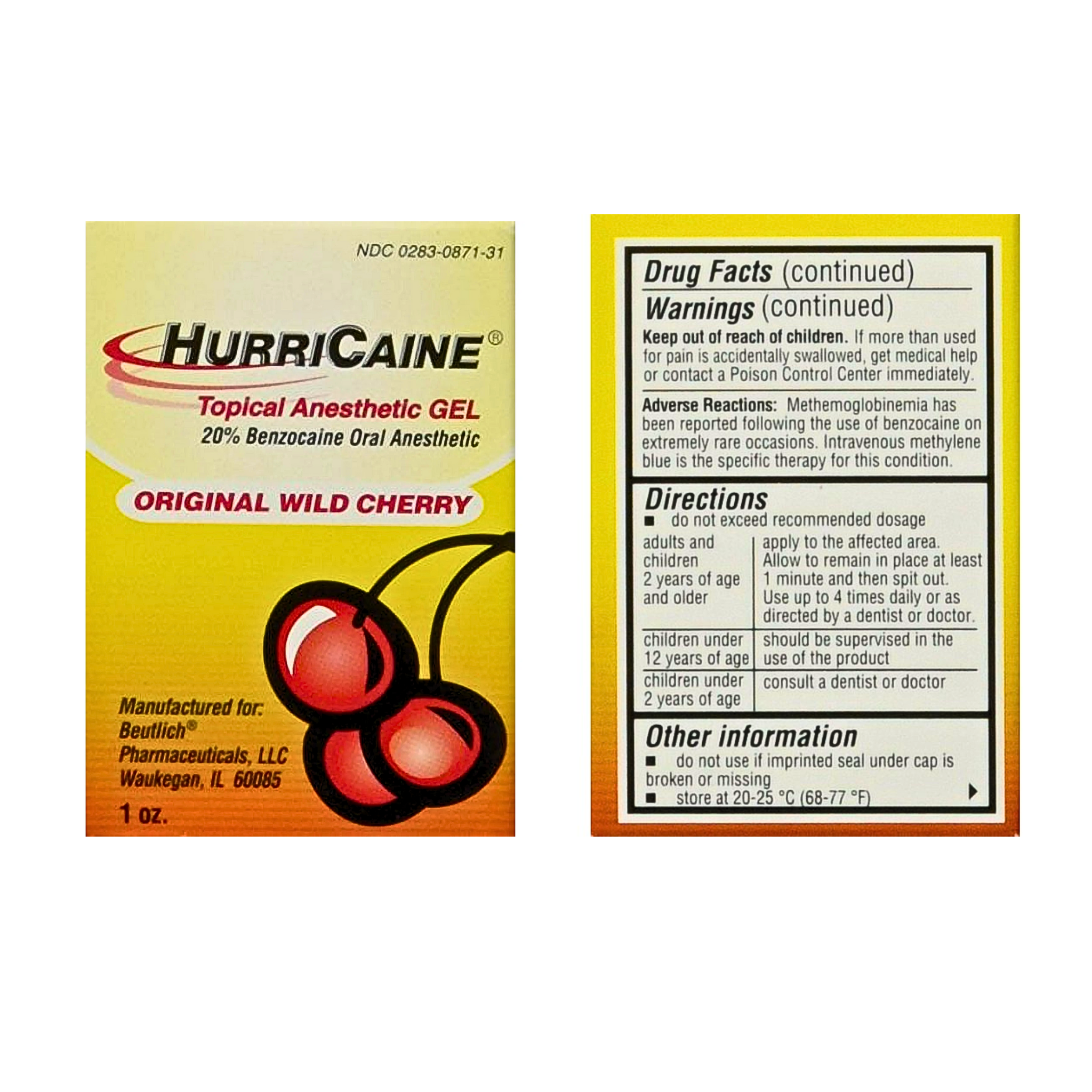 HURRICAINE, Topical Oral Anesthetic Gel, Wild Cherry Flavor for Fast Pain Relief, 1 oz