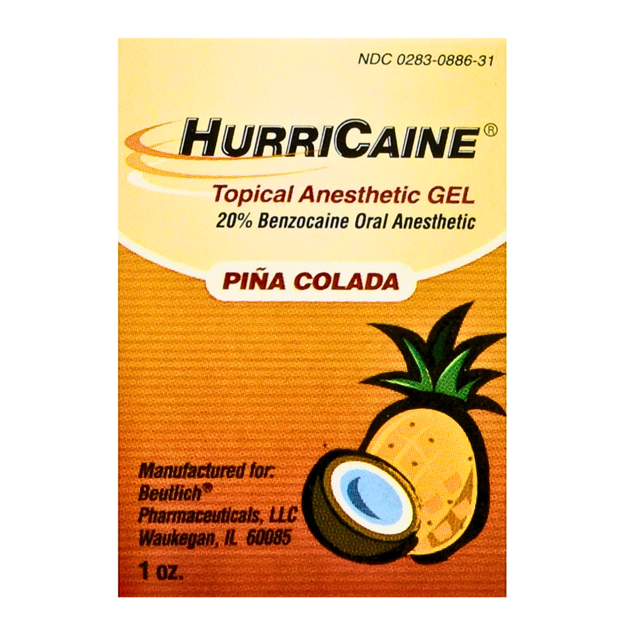 HURRICAINE, Pina Colada Flavored Oral Topical Anesthetic Gel, 20% Benzocaine for Pain Relief, 1 oz Jar