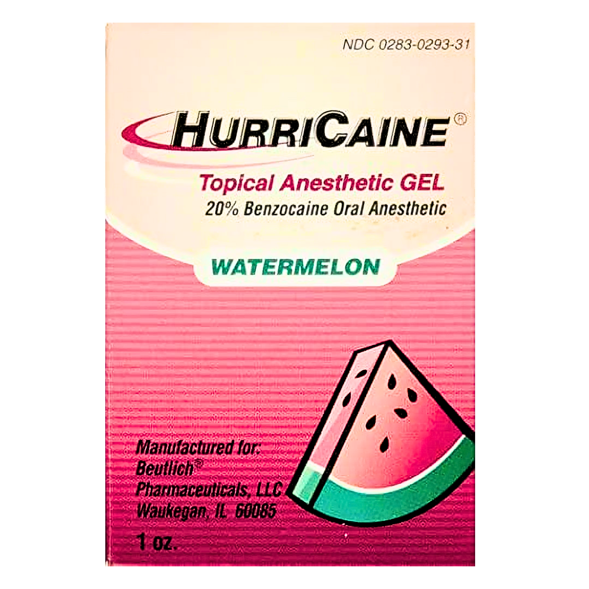 HURRICAINE, Topical Oral Anesthetic Gel, Watermelon Flavor for Fast Pain Relief, 1 oz