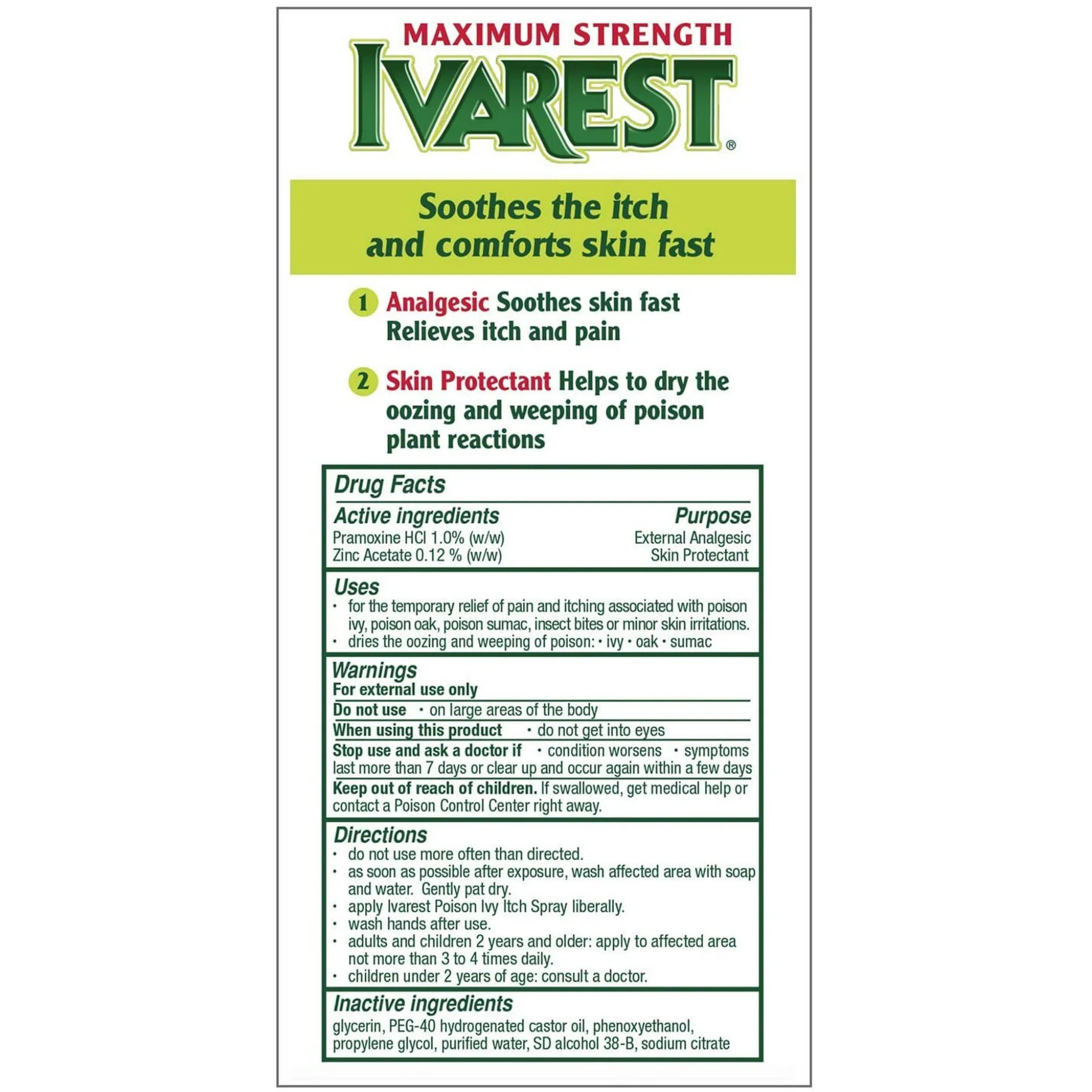 Ivarest, Poison Ivy Itch Spray, Maximum Strength Anti-Itch Relief for Skin Irritations, 3.40 oz