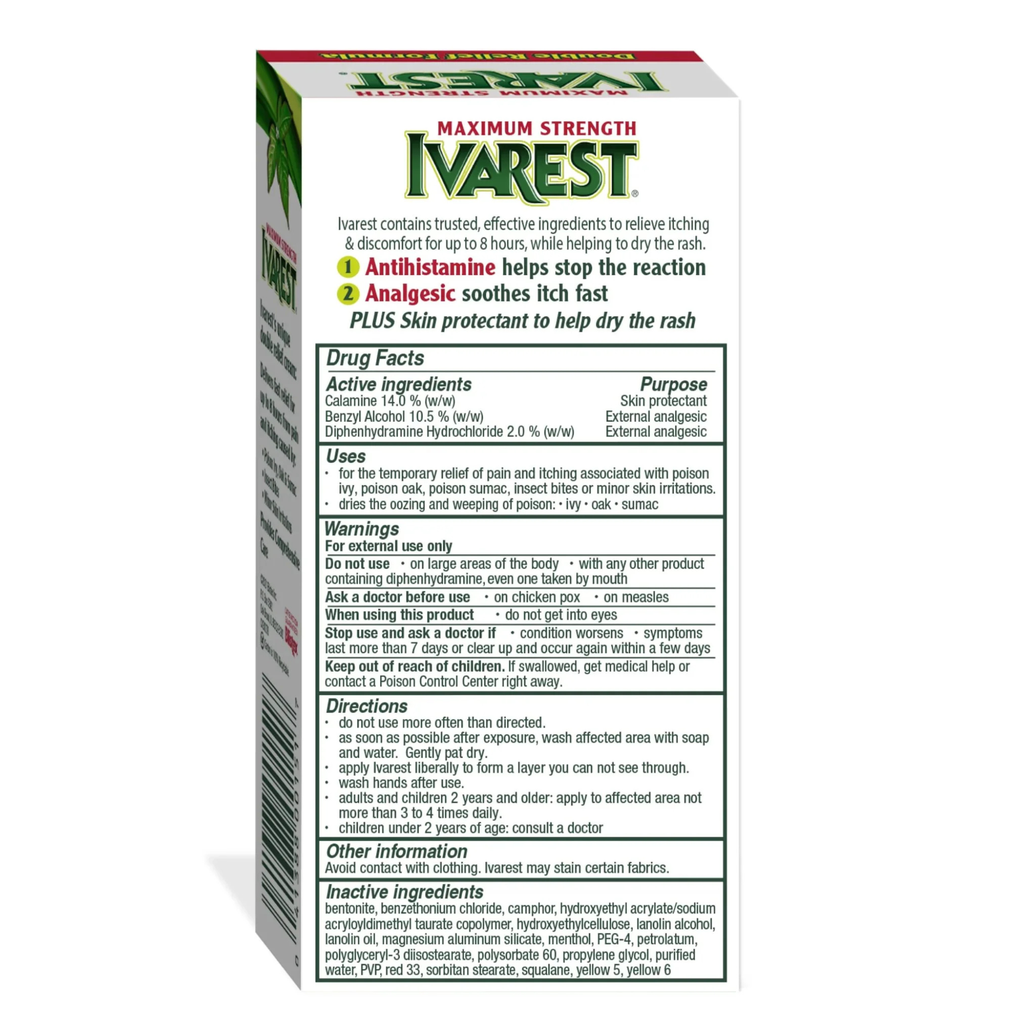 Ivarest, Poison Ivy Medicated Cream, Max Strength Anti-Itch Relief for Skin Irritations, 2 oz