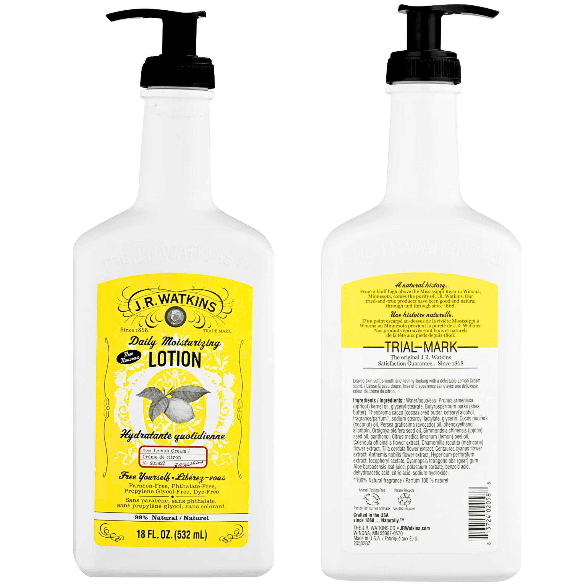 J.R. Watkins, Daily Moisturizing Lotion, Lemon Cream, 18 oz Pump