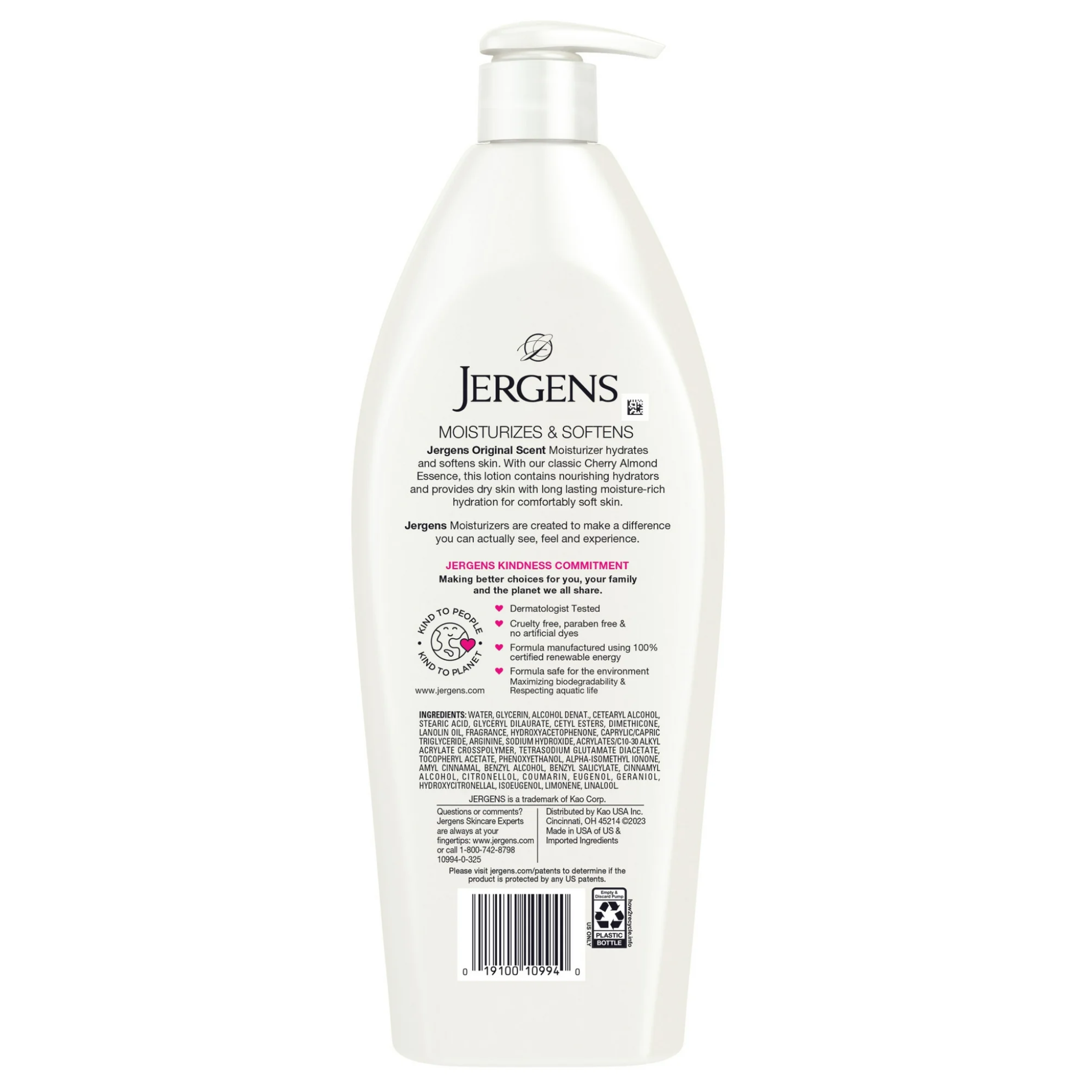 Jergens, Original Scent Body Lotion, Moisturizer for Dry Skin with Cherry Almond Essence, 21 oz Bottle