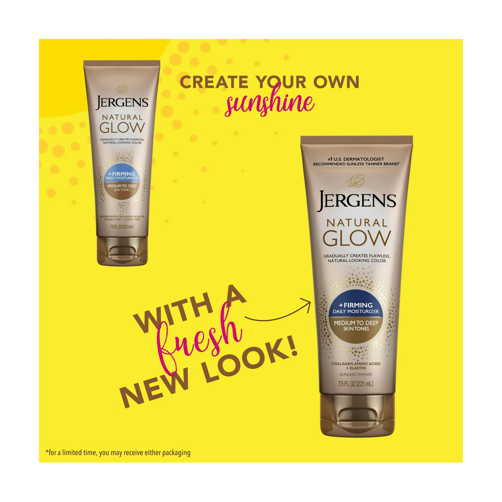 Jergens, Natural Glow Firming Daily Moisturizer, Medium to Tan Sunless Tanner Lotion, 7.5 oz Tube