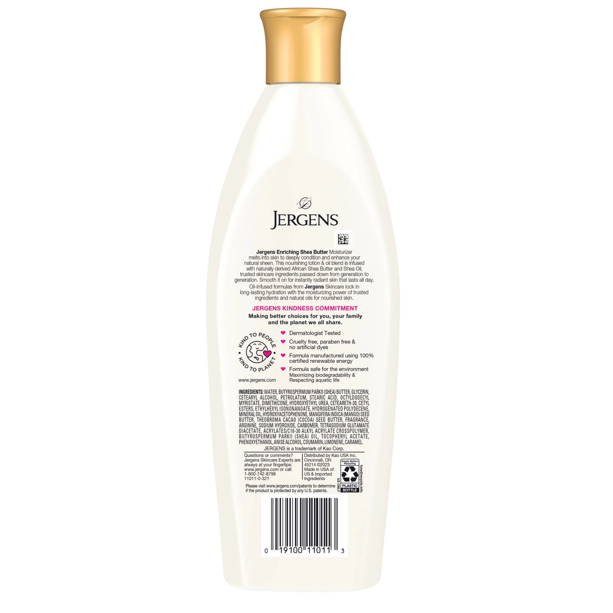 Jergens, Shea Butter Hand & Body Lotion, Dry Skin Moisturizer, Dermatologist Tested, 8 oz Bottle