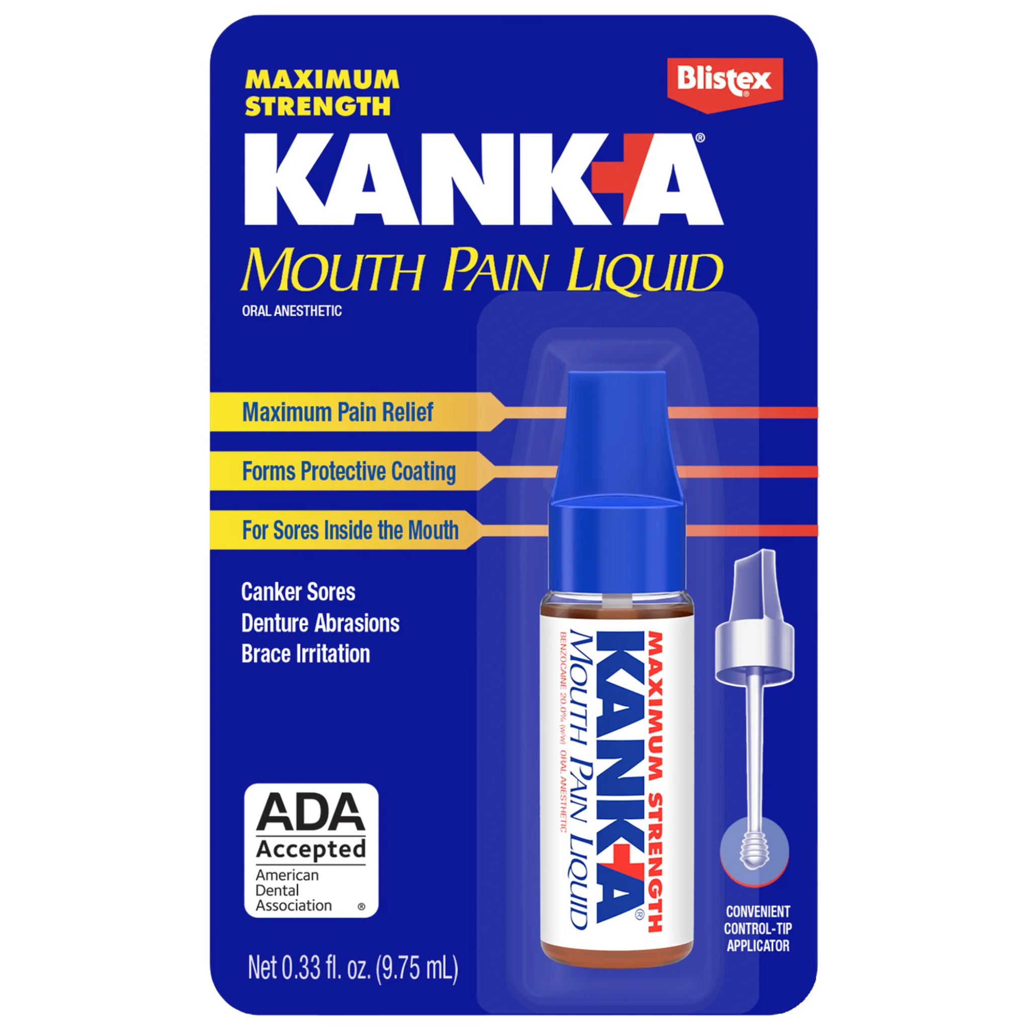 Kank-A, Oral Pain Relief Liquid, Fast-Acting Formula for Mouth Sores and Gum Pain, 0.33 oz, 1 Count