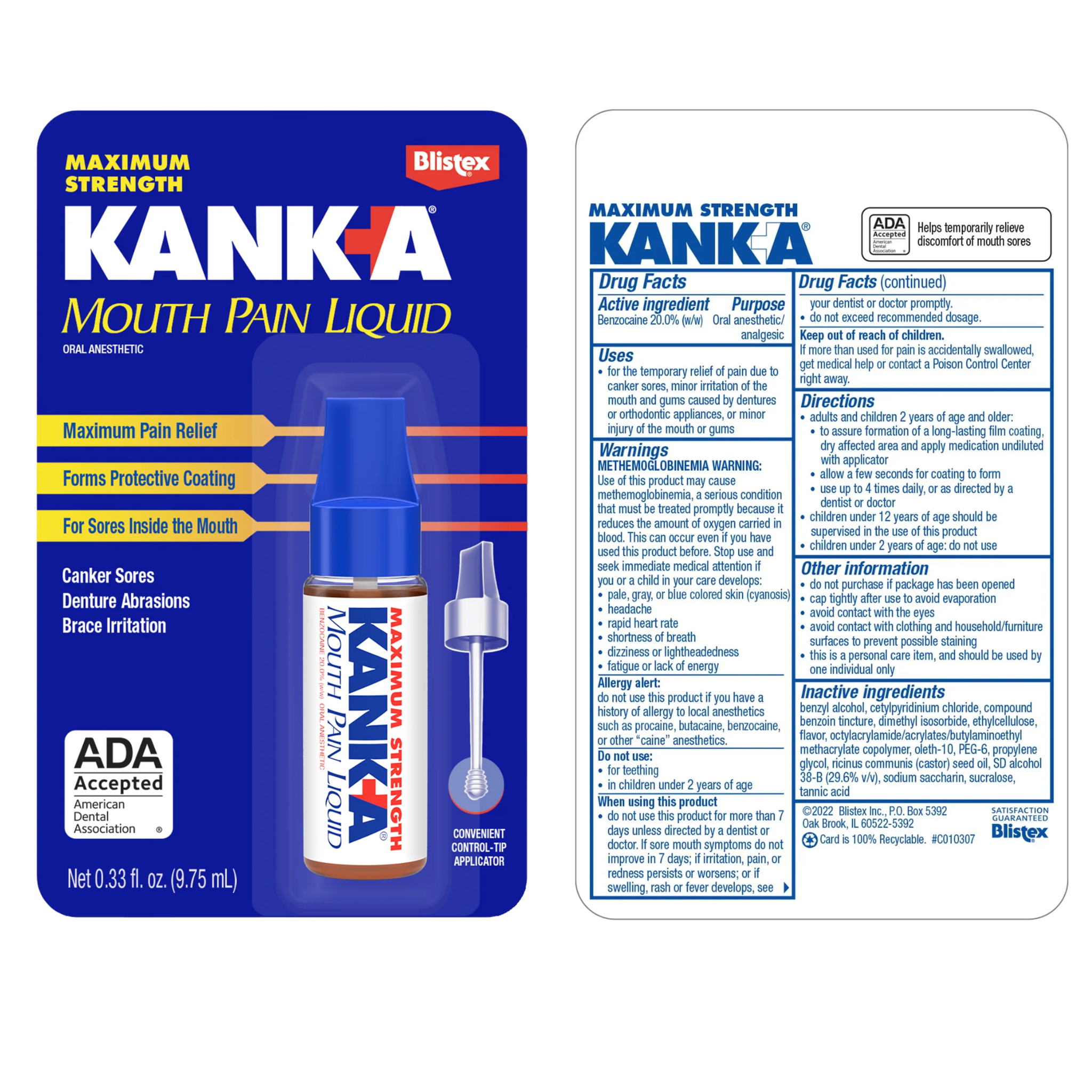 Kank-A, Oral Pain Relief Liquid, Fast-Acting Formula for Mouth Sores and Gum Pain, 0.33 oz, 1 Count