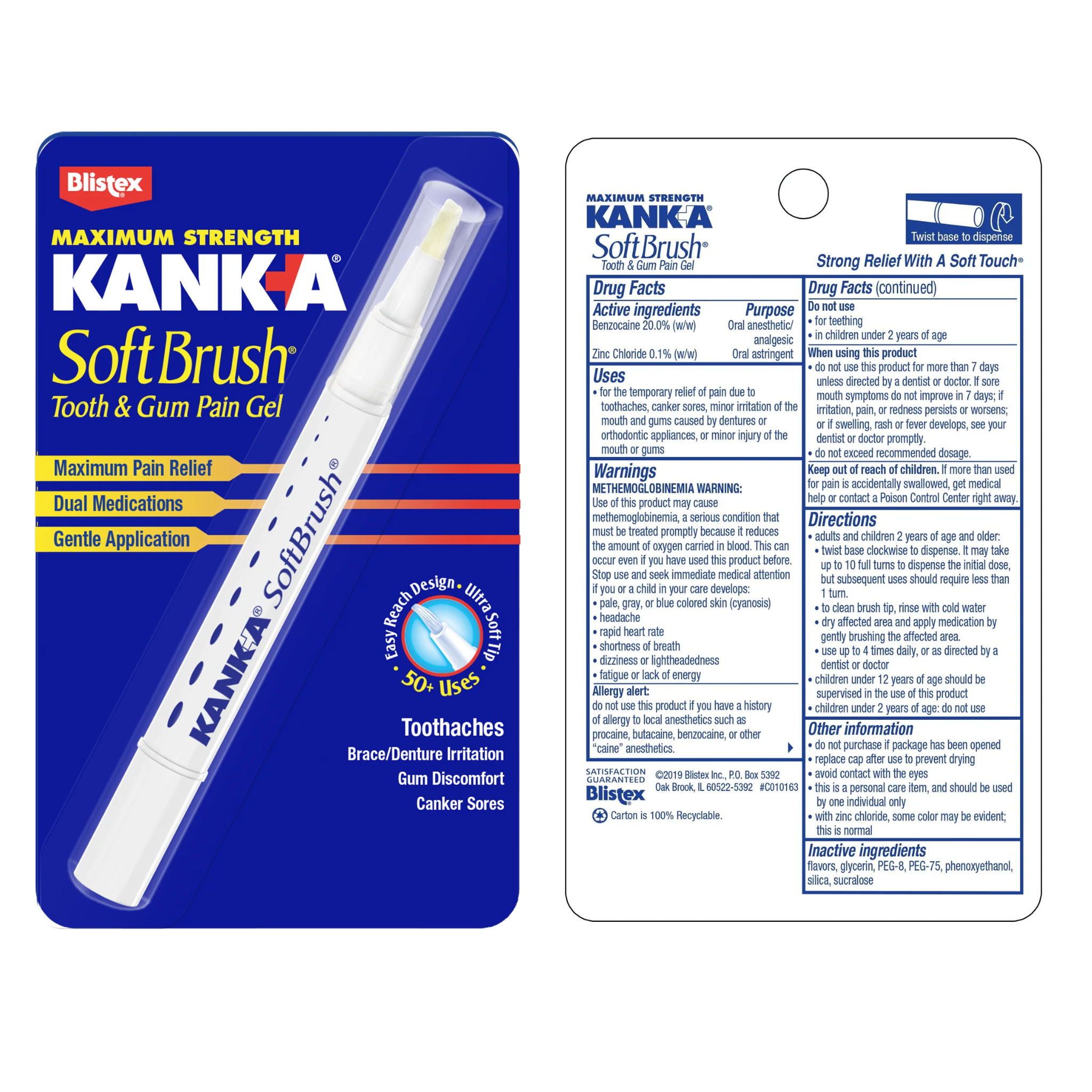 Kank-A, SoftBrush Oral Pain Relief Gel, Precise Applicator for Mouth Sores and Gum Pain, 0.07 oz, 1 Count