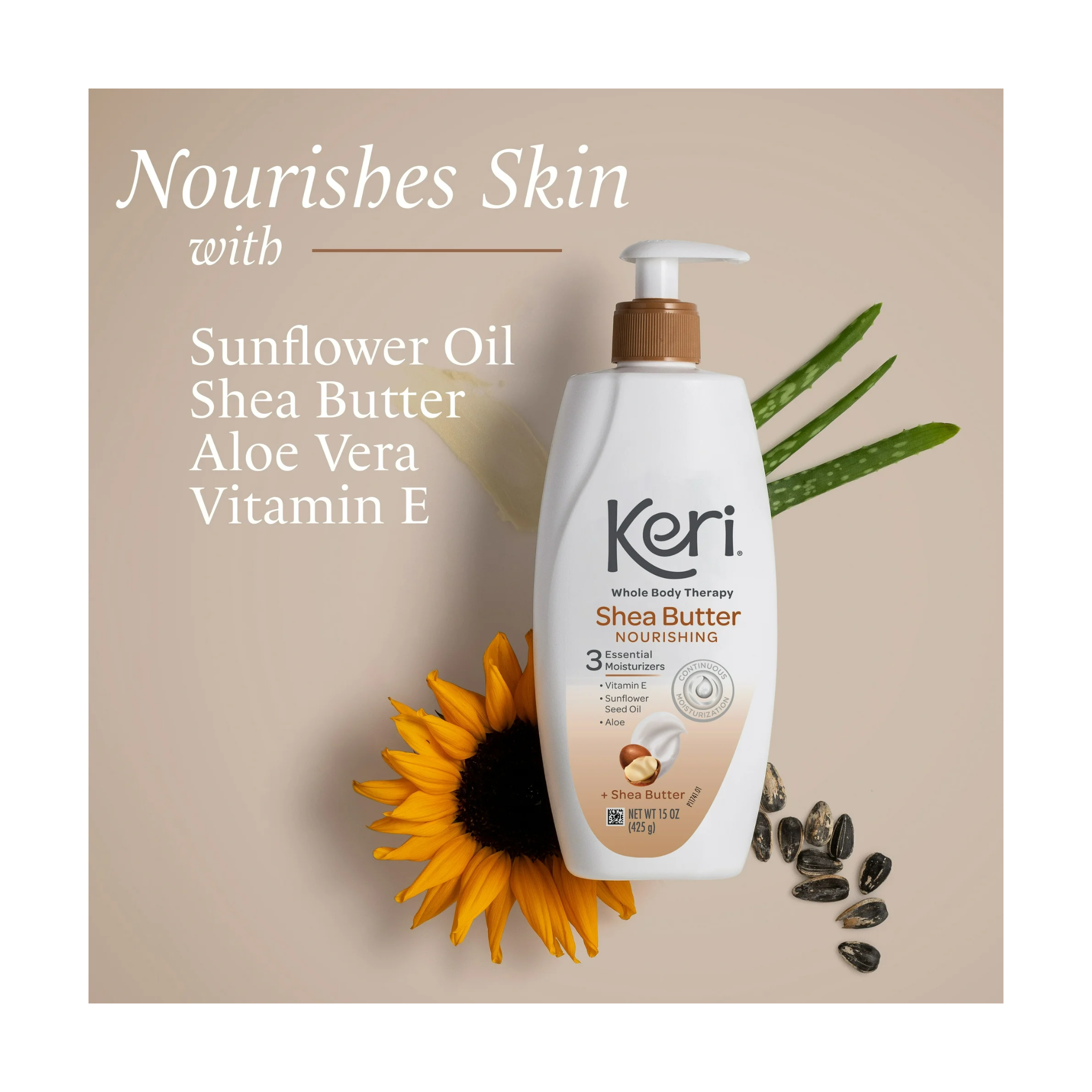 Keri, Nourishing Whole Body Therapy Lotion, Shea Butter & Vitamin E, 15 oz Bottle