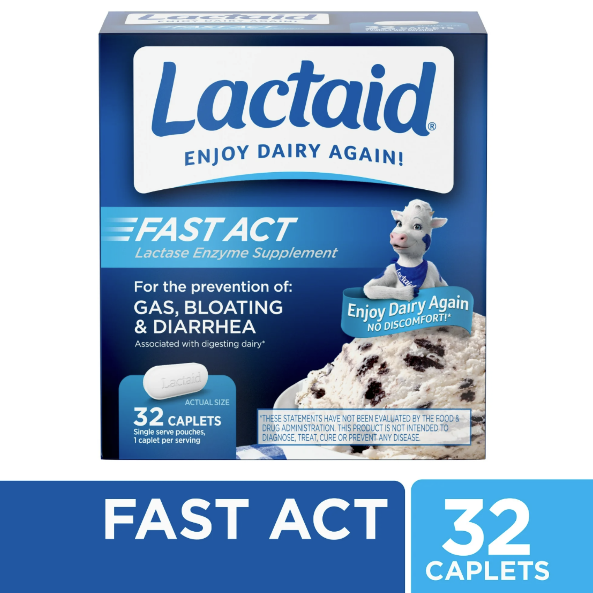 Lactaid Fast Act Lactose Intolerance Caplets, 32 Travel Packs of 1-ct.