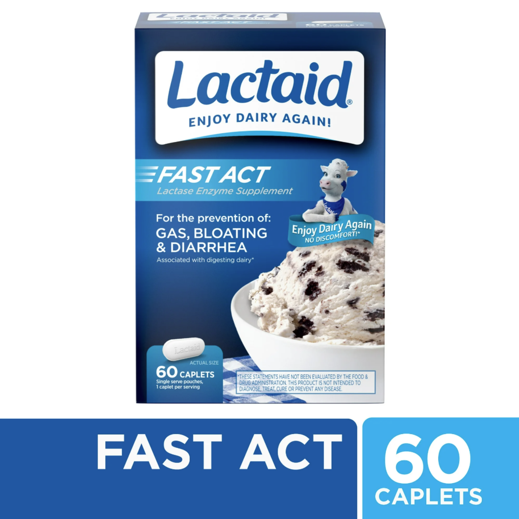 Lactaid Fast Act Lactose Intolerance Caplets, 60 Travel Packs of 1-ct