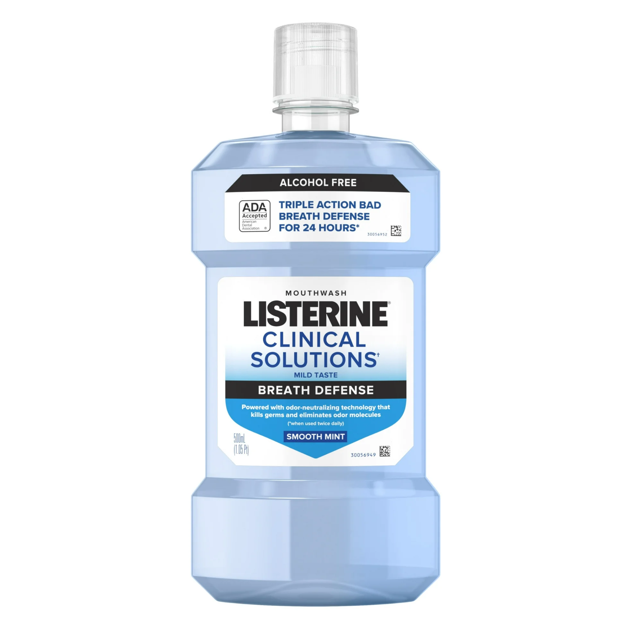 Listerine, Breath Defense Alcohol-Free Mouthwash, Smooth Mint Flavor for Fresh Breath, 500 mL