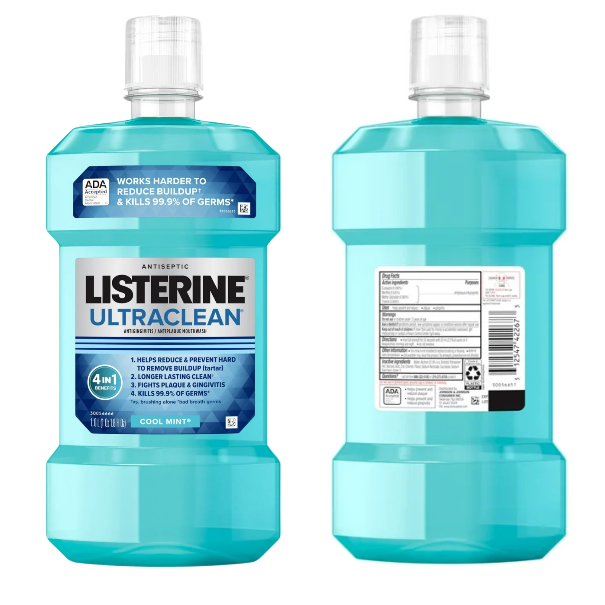 Listerine, Ultraclean Antiseptic Mouthwash, Oral Care for Gingivitis and Plaque, Cool Mint, 1 L