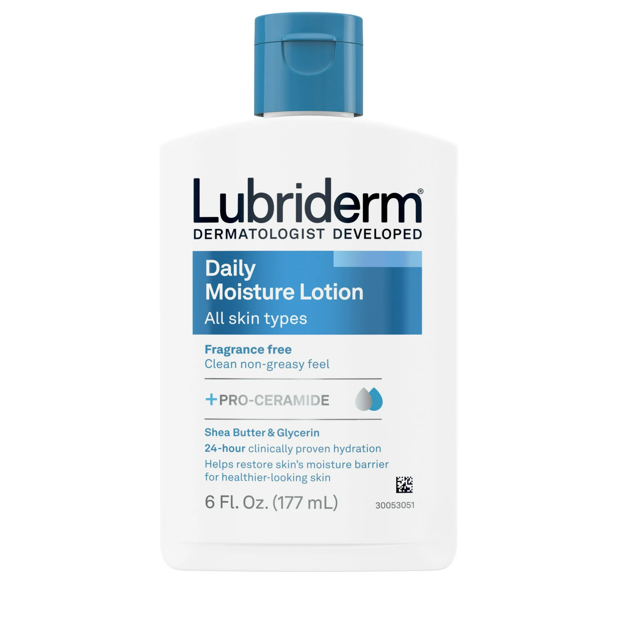 Lubriderm, Unscented Daily Moisture Lotion, Pro-Ceramide Formula for Soft, Healthy Skin, 6 fl oz Bottle