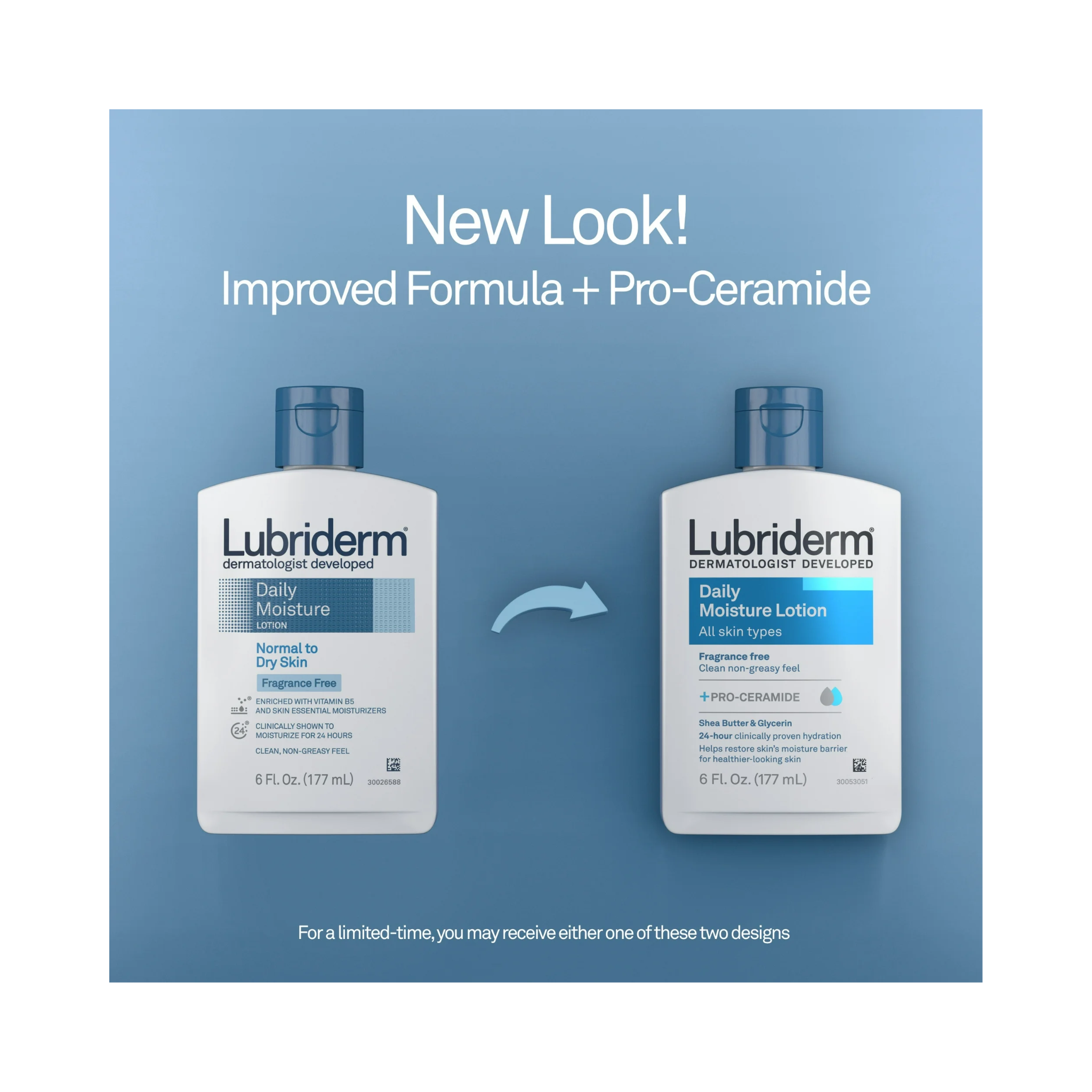 Lubriderm, Unscented Daily Moisture Lotion, Pro-Ceramide Formula for Soft, Healthy Skin, 6 fl oz Bottle