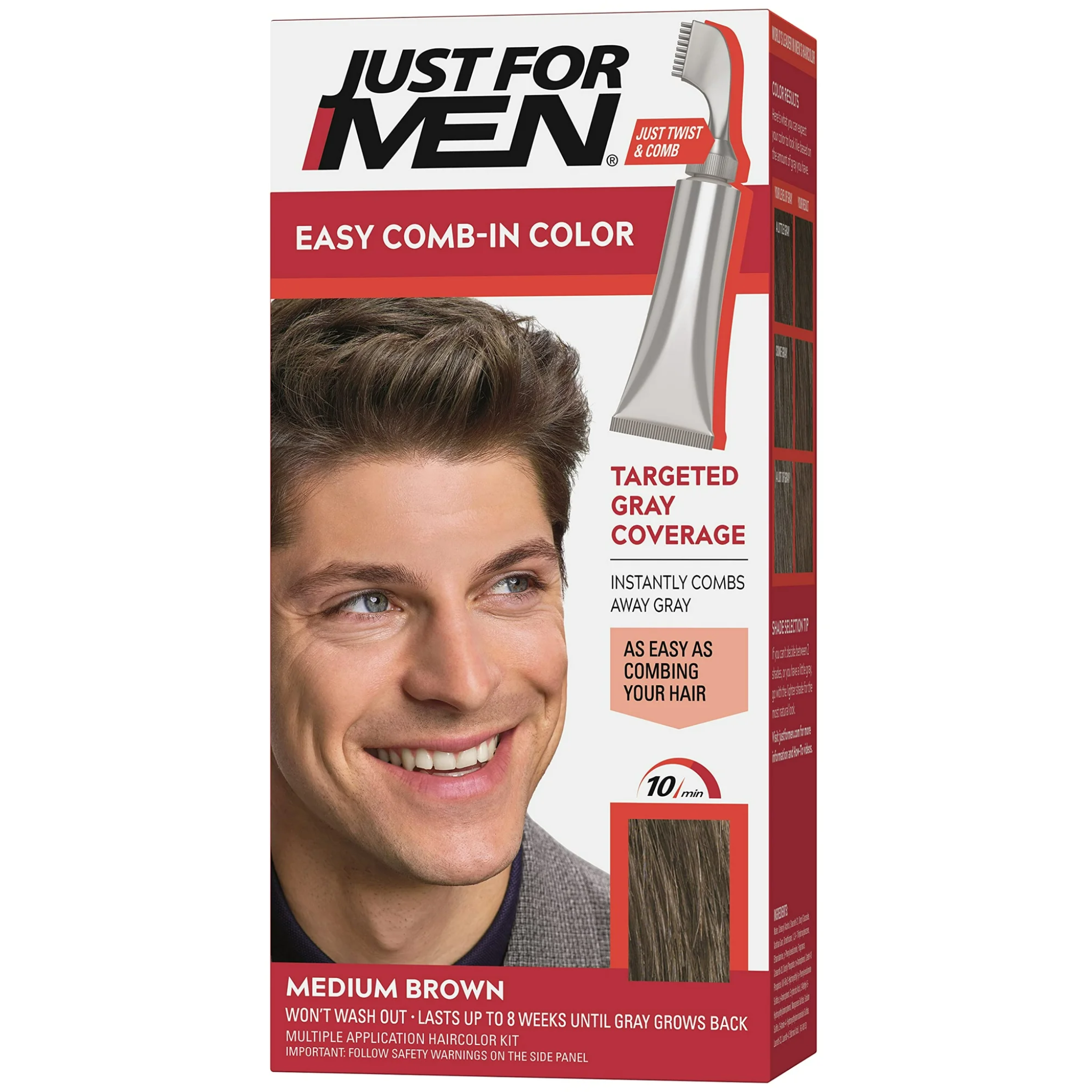 Just For Men, Easy Comb-In Color, No-Mix Hair Dye with Comb Applicator, Medium Brown A-35, Pack of 1