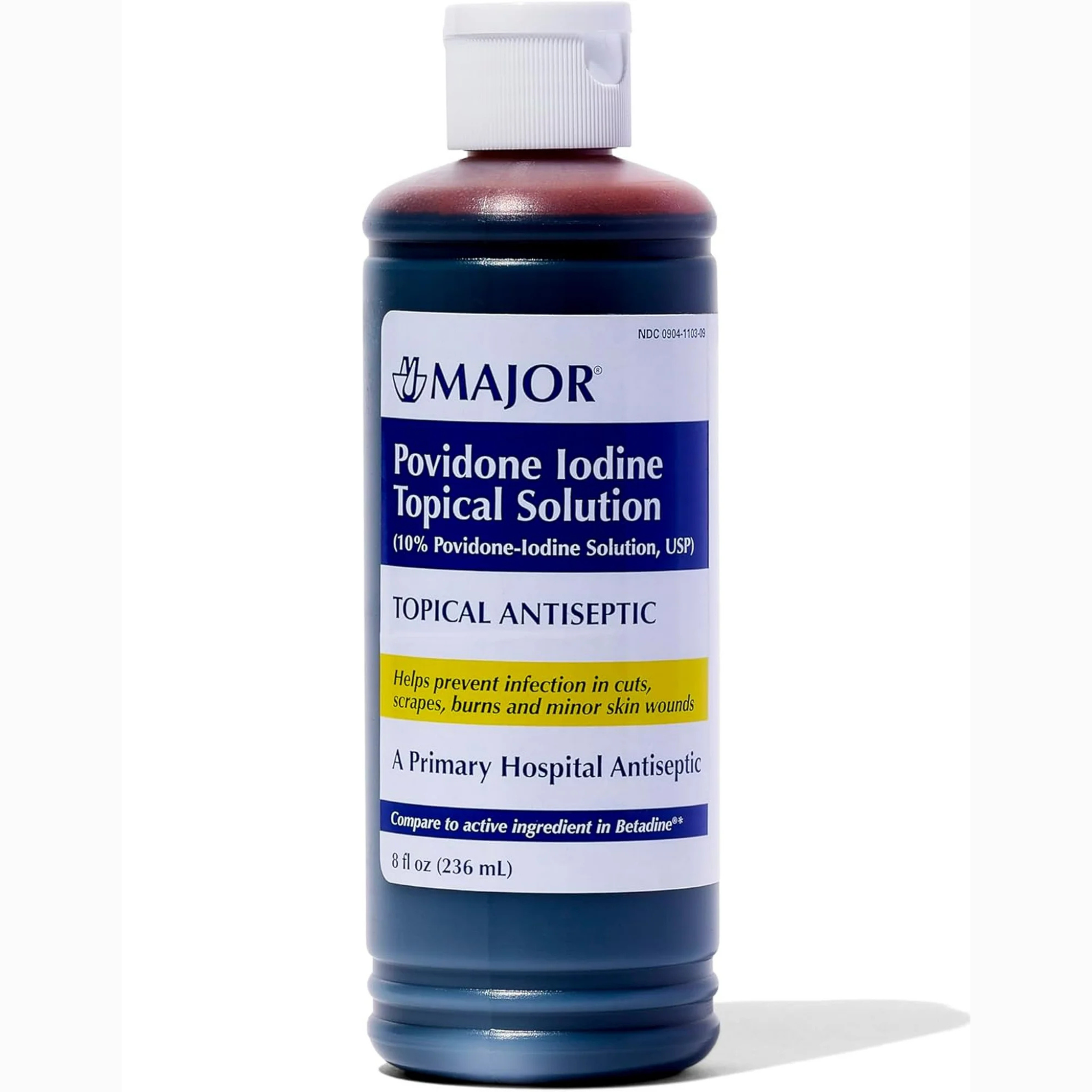 Major, Povidone-Iodine Liquid Topical Solution, Antiseptic for Cuts and Scrapes, 8 Fl. Oz