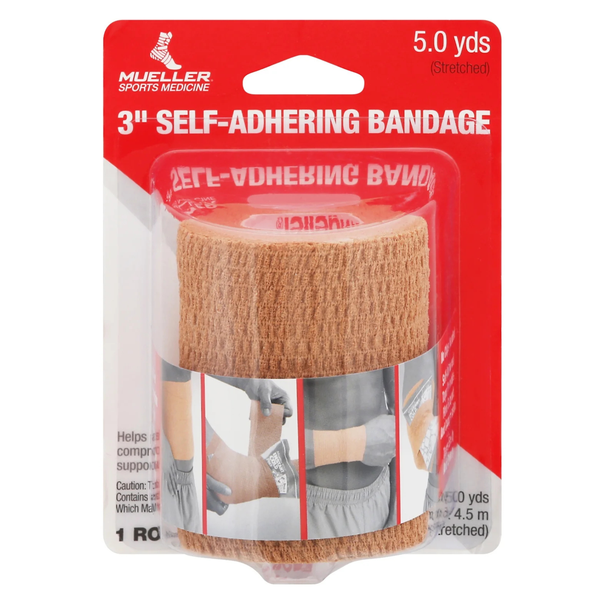 Mueller, Self-Adhering Bandage, Durable and Flexible Support for Injury Protection, 3" x 5 Yards, 1 Roll