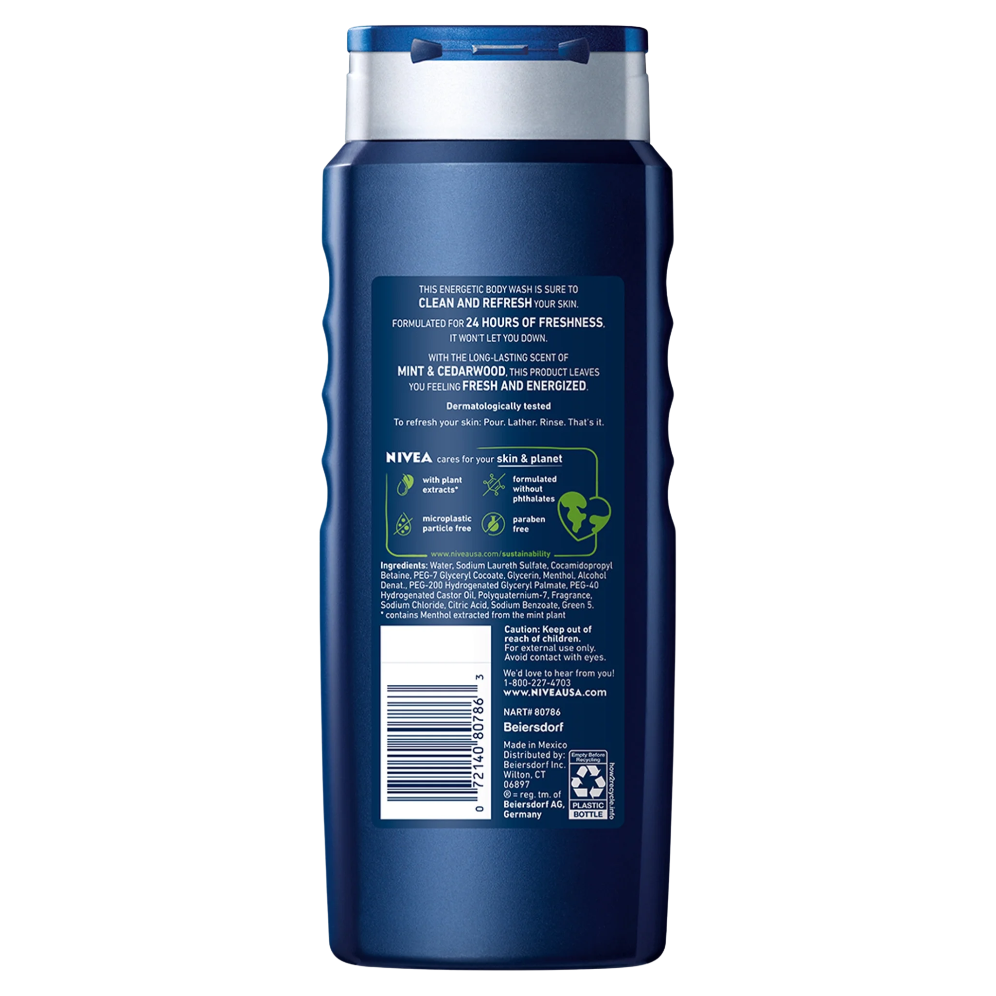 NIVEA MEN®, Energy Body Wash, Invigorating Mint Extract for Freshness and Clean Skin, 16.9 fl oz