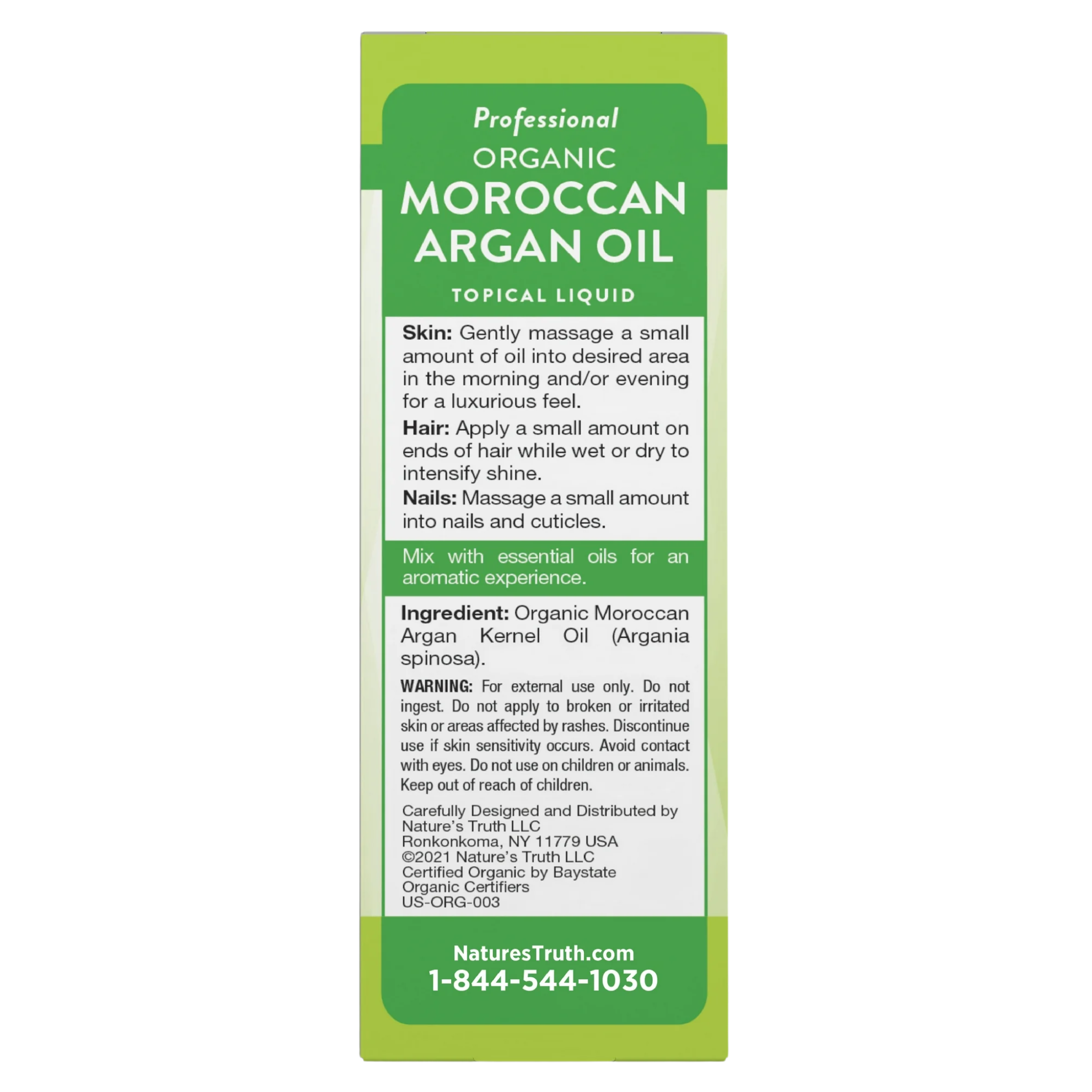 Nature's Truth, 100% Pure Organic Moroccan Argan Oil, Hydrating for Hair, Skin & Nails, 2 fl oz Bottle