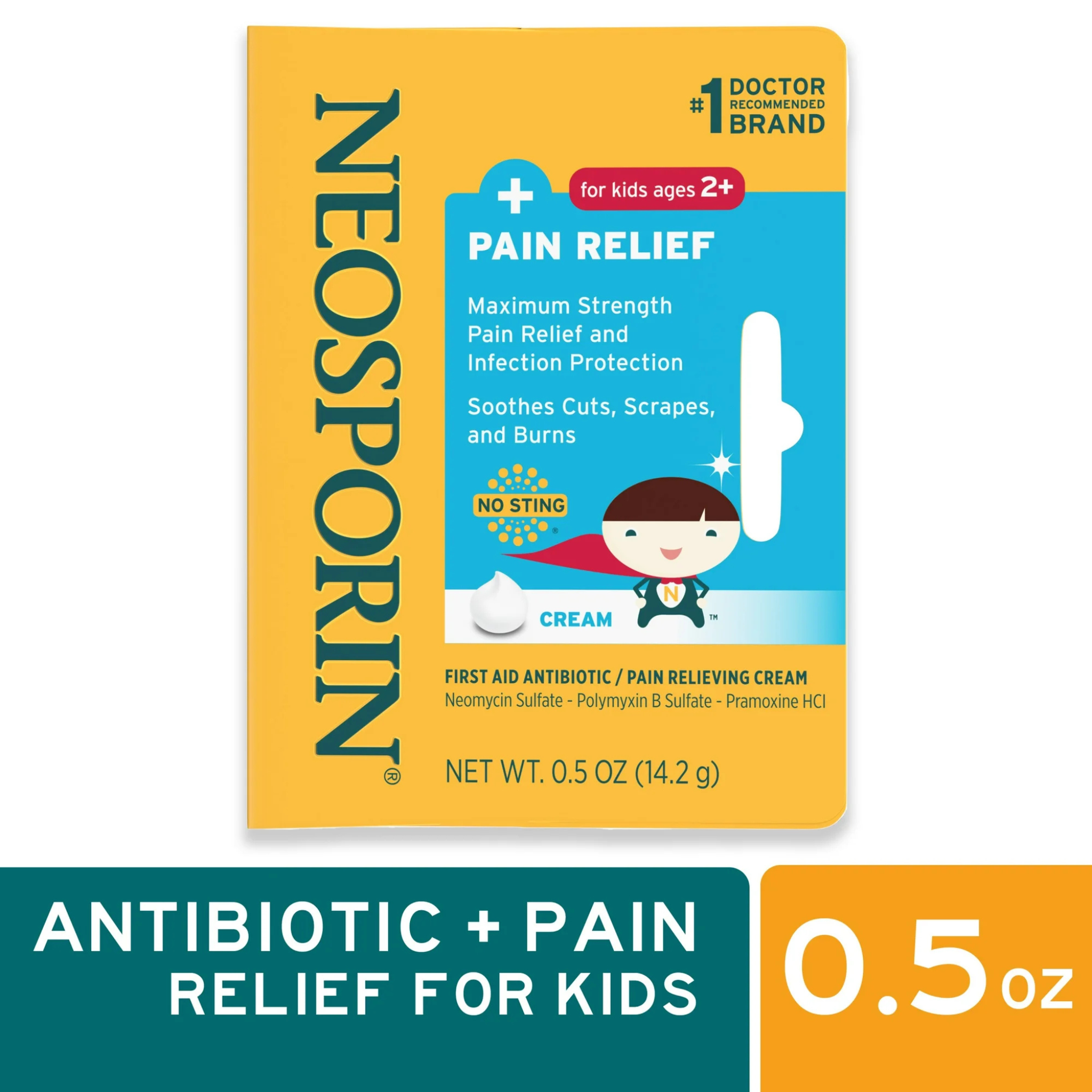 Neosporin, Dual Action First Aid Antibiotic Cream with Pain Relief, Provides Fast Relief for Cuts and Scrapes, 0.5 oz