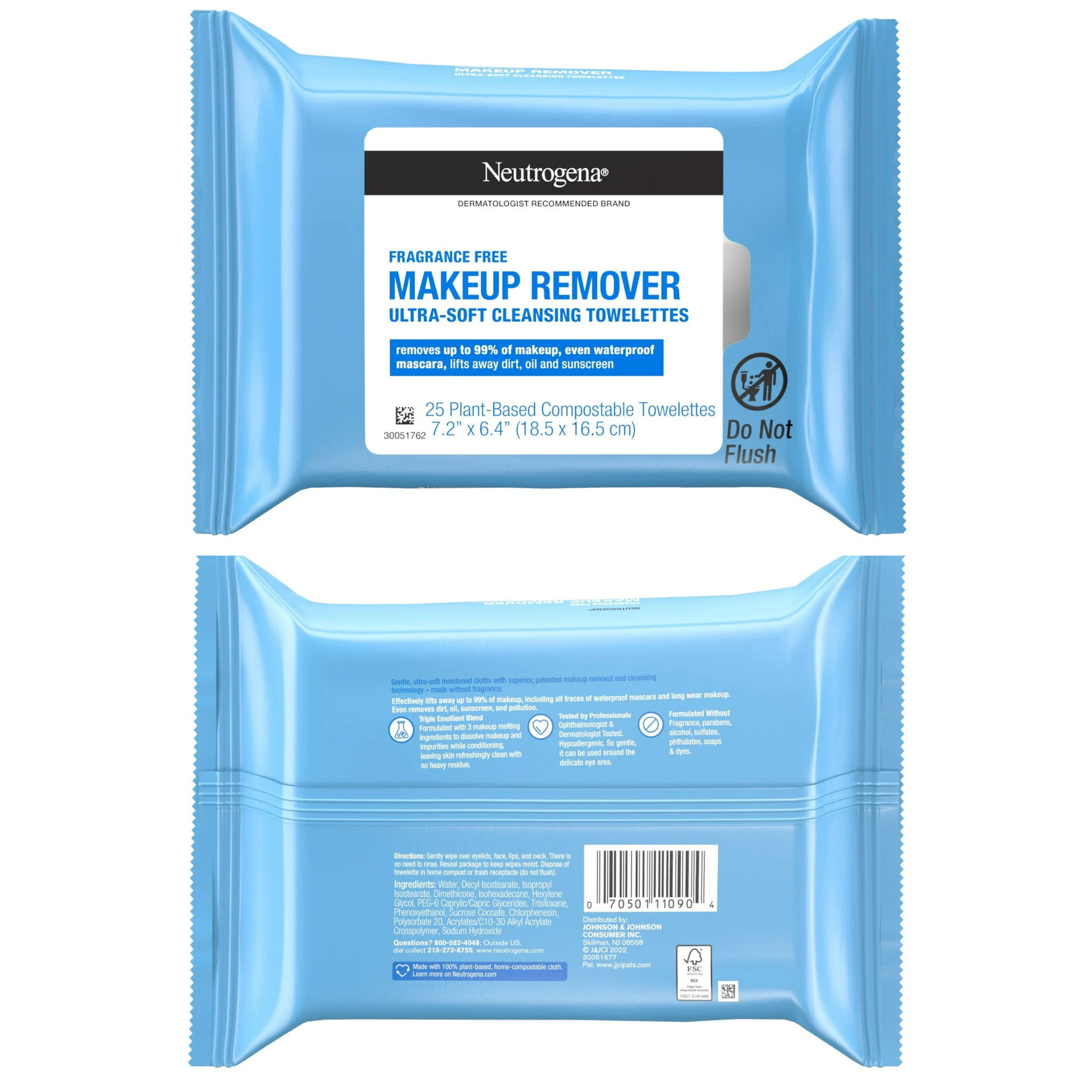 Neutrogena, Makeup Remover Wipes, Fragrance-Free Cleansing Wipes, 25 Count