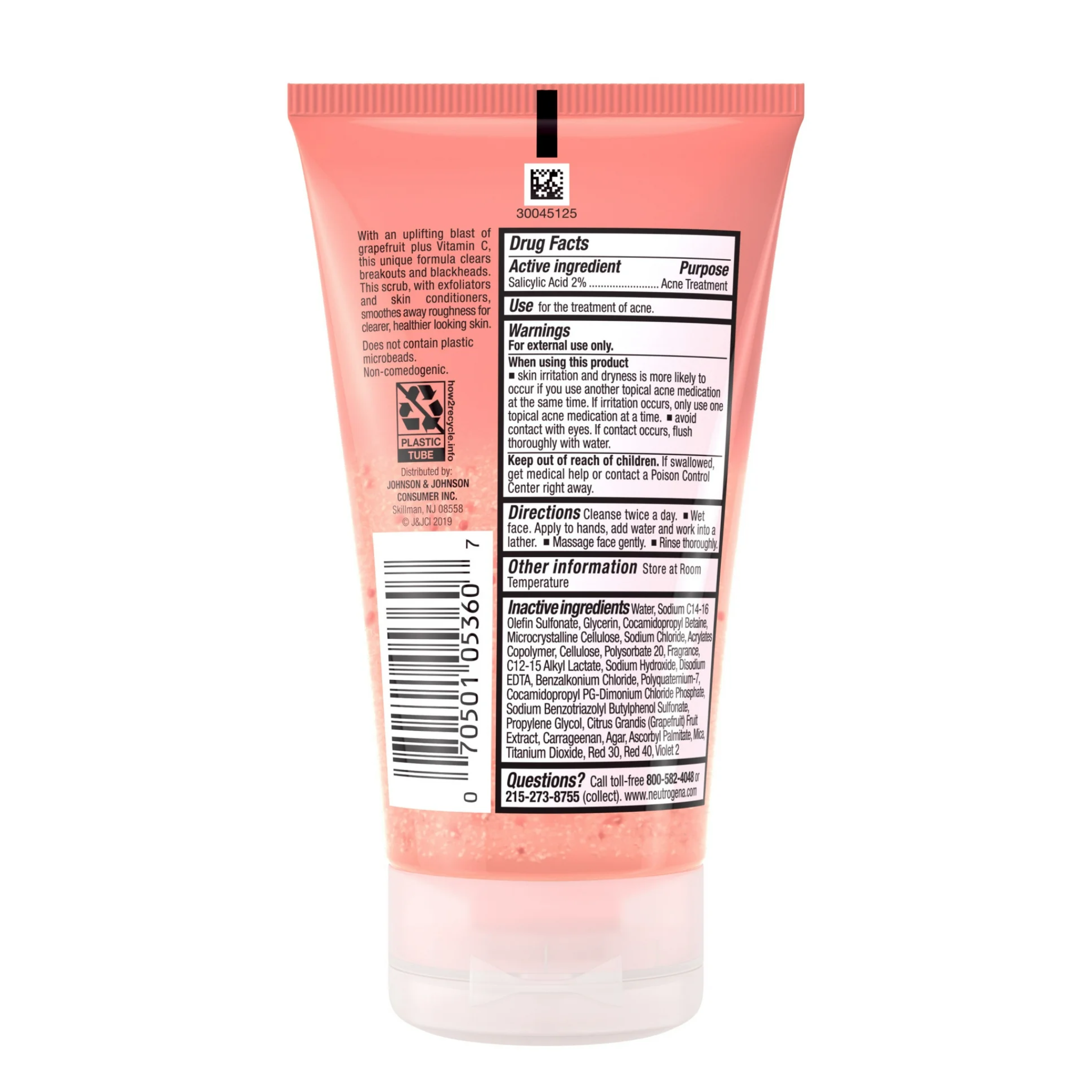 Neutrogena, Oil-Free Acne Wash Facial Scrub, Exfoliating Pink Grapefruit Formula for Clearer Skin, 4.2 fl. oz