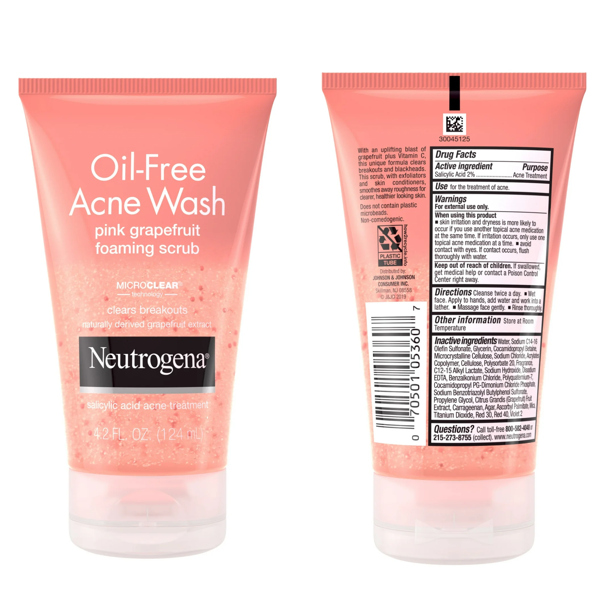 Neutrogena, Oil-Free Acne Wash Facial Scrub, Exfoliating Pink Grapefruit Formula for Clearer Skin, 4.2 fl. oz