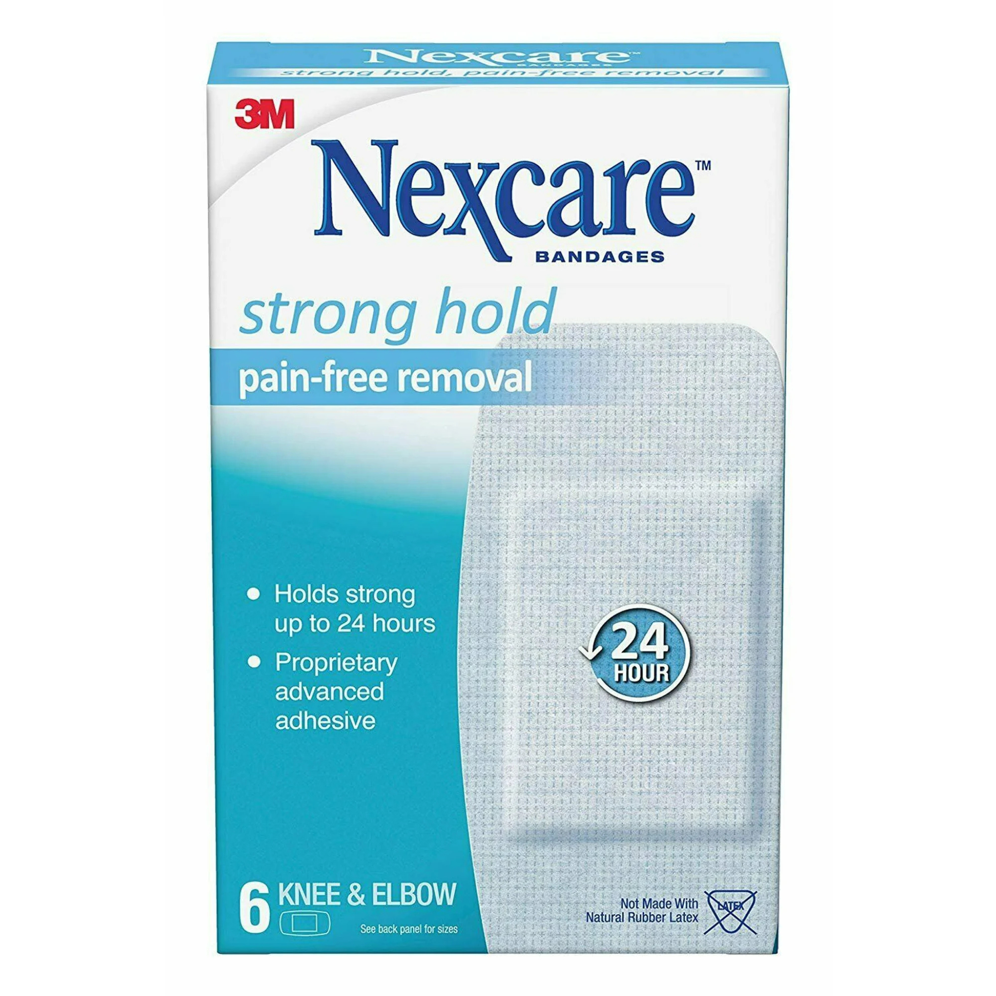 Nexcare Bandage Strong Hold Pain-Free Removal Knee & Elbow 2Inx4In, 6Ct