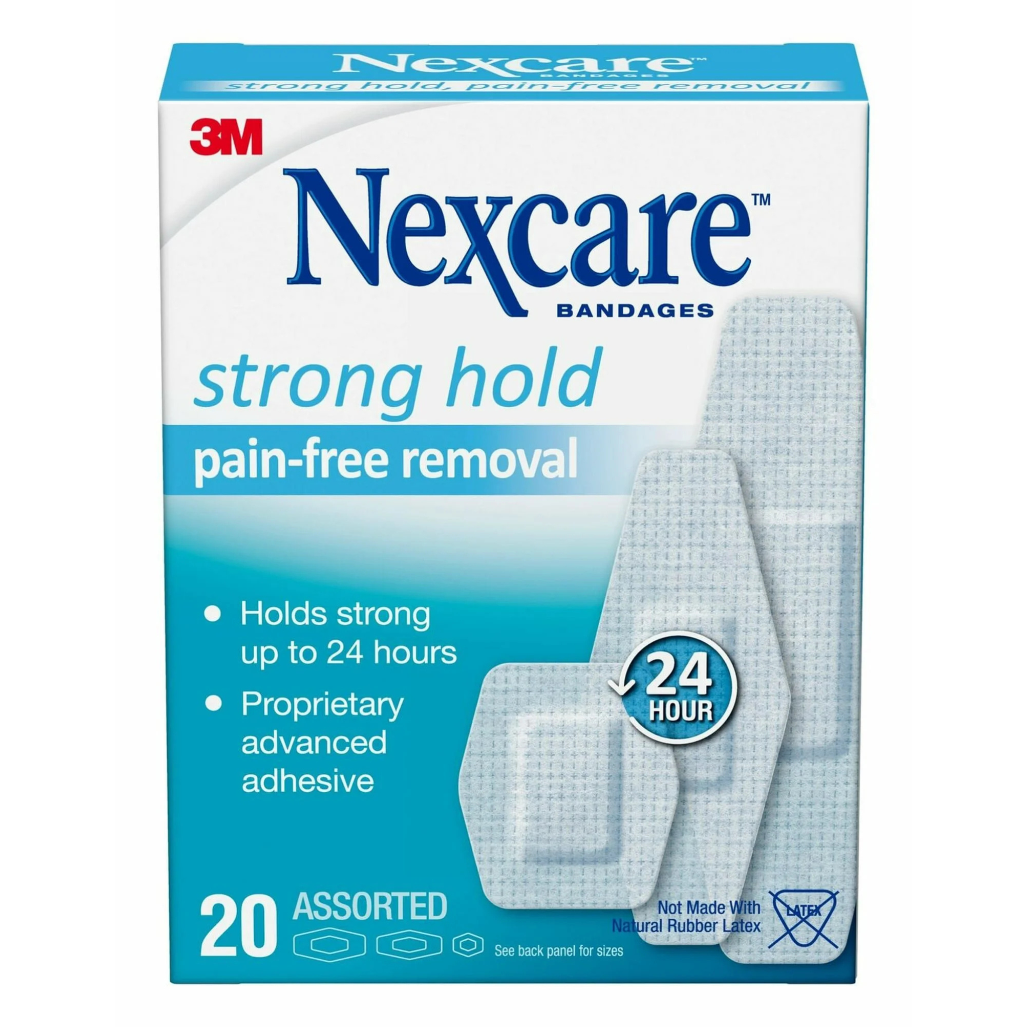 Nexcare Bandages Strong Hold Pain-Free Removal, Assorted, 24 Hours 20 Count