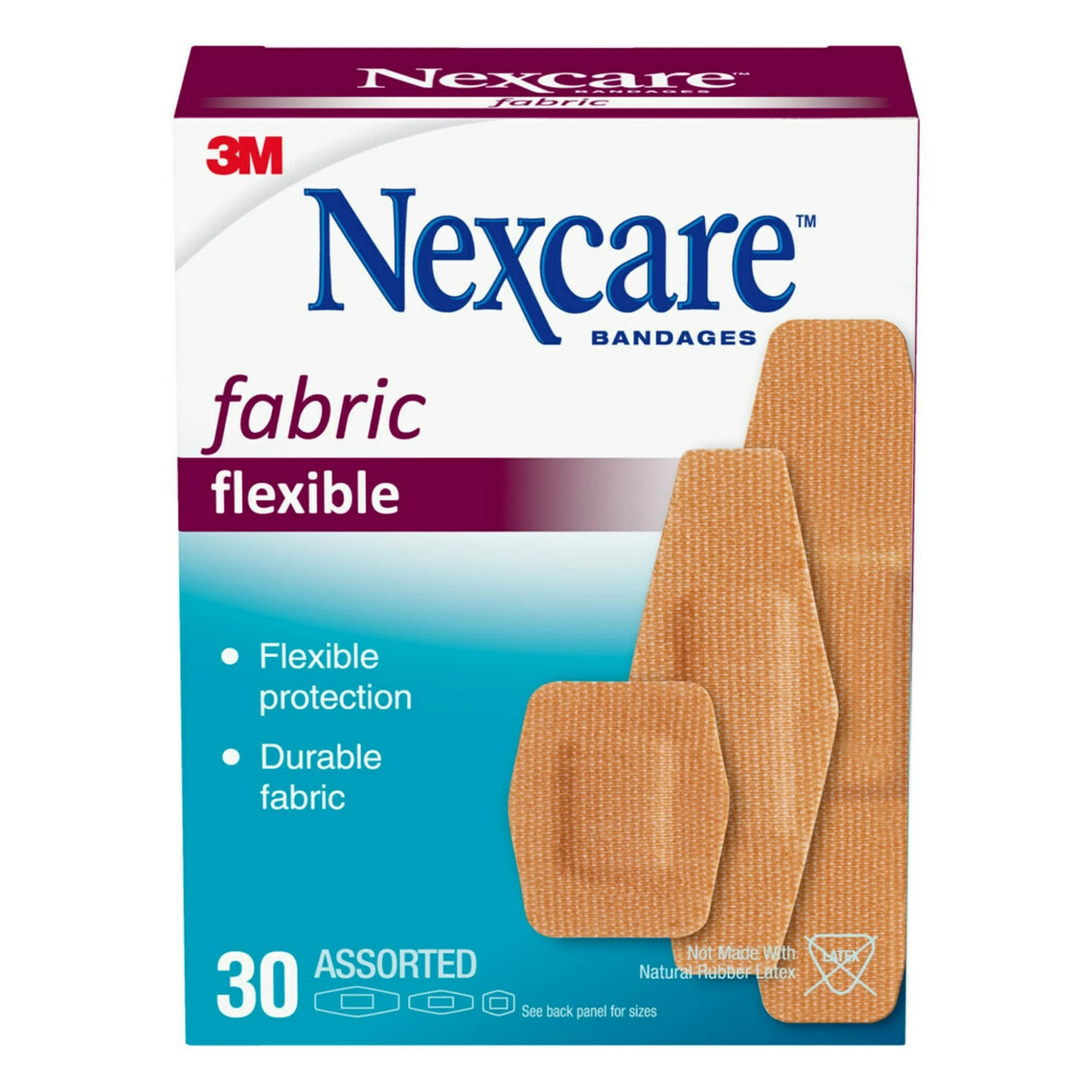 Nexcare Flexible Fabric Bandages, Durable, Assorted, 30 Count