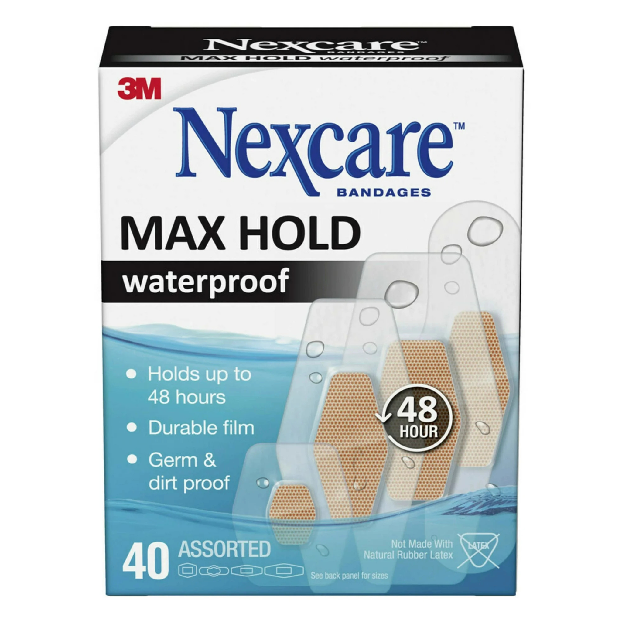 Nexcare Max Hold Waterproof Bandages, 40 Count Value Pack, Assorted