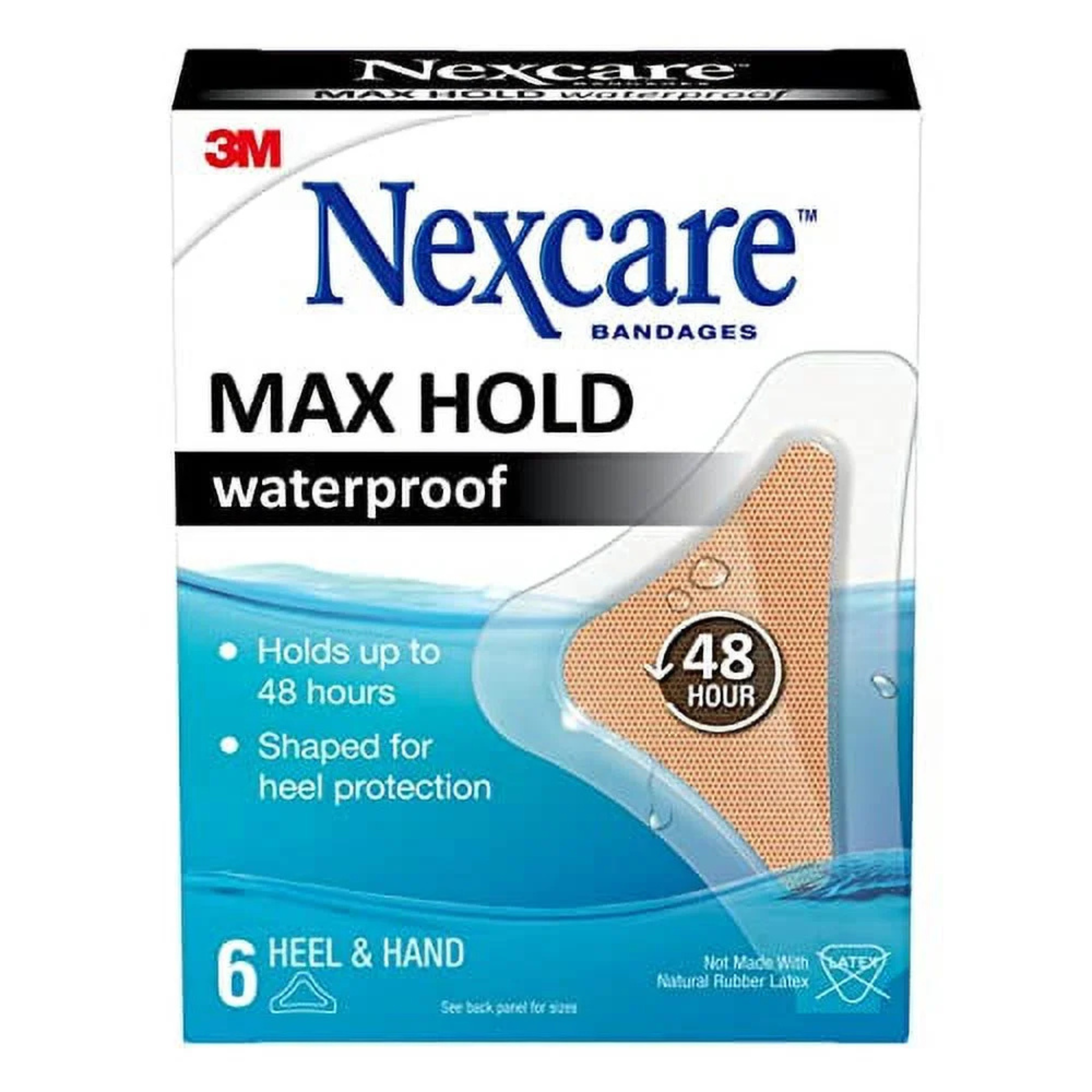 Nexcare Max Hold Waterproof Bandages, Heel & Hand, 6 Ct