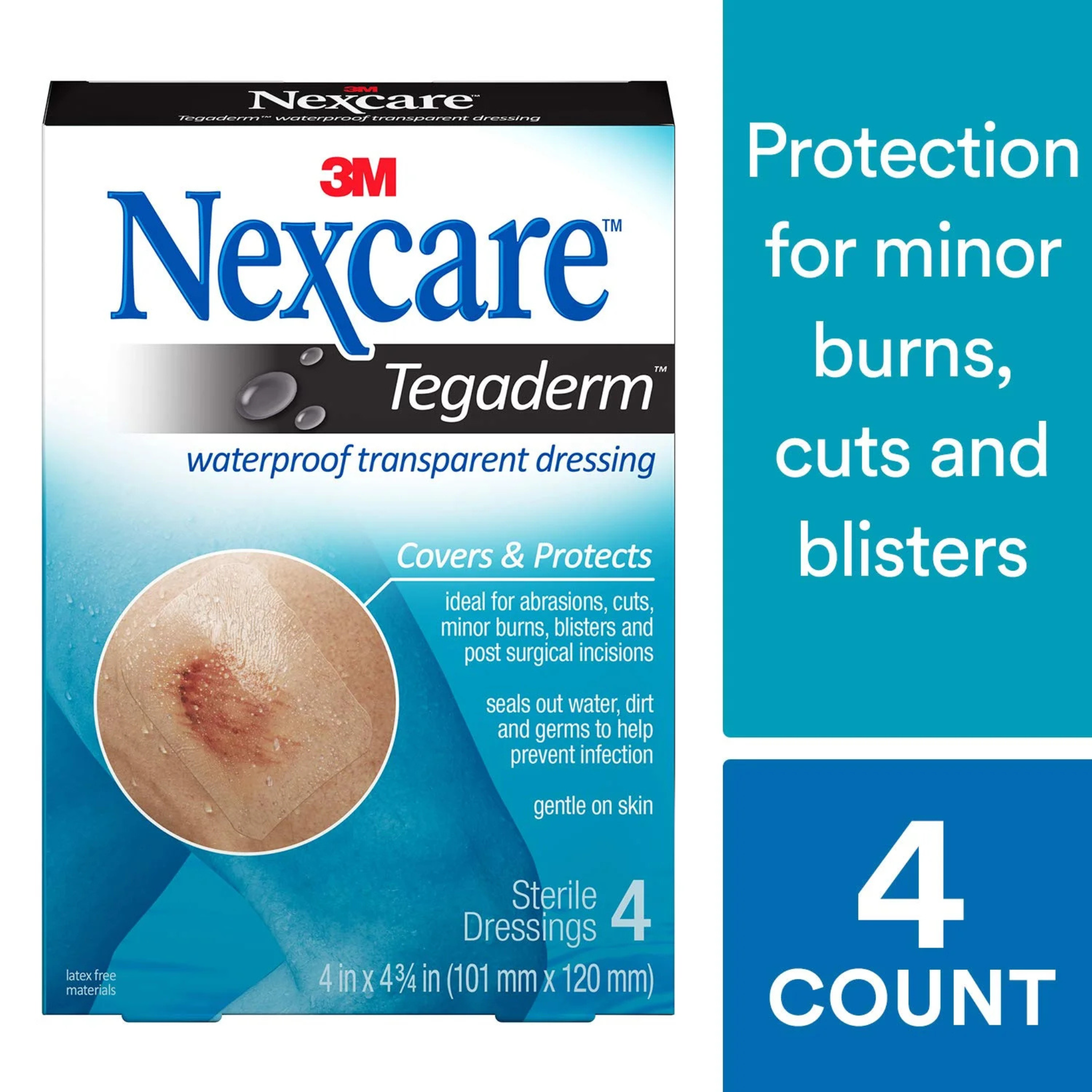 Nexcare Tegaderm Transparent Dressing 4" X 4-3/4" Part No. H1626, Pack of 4