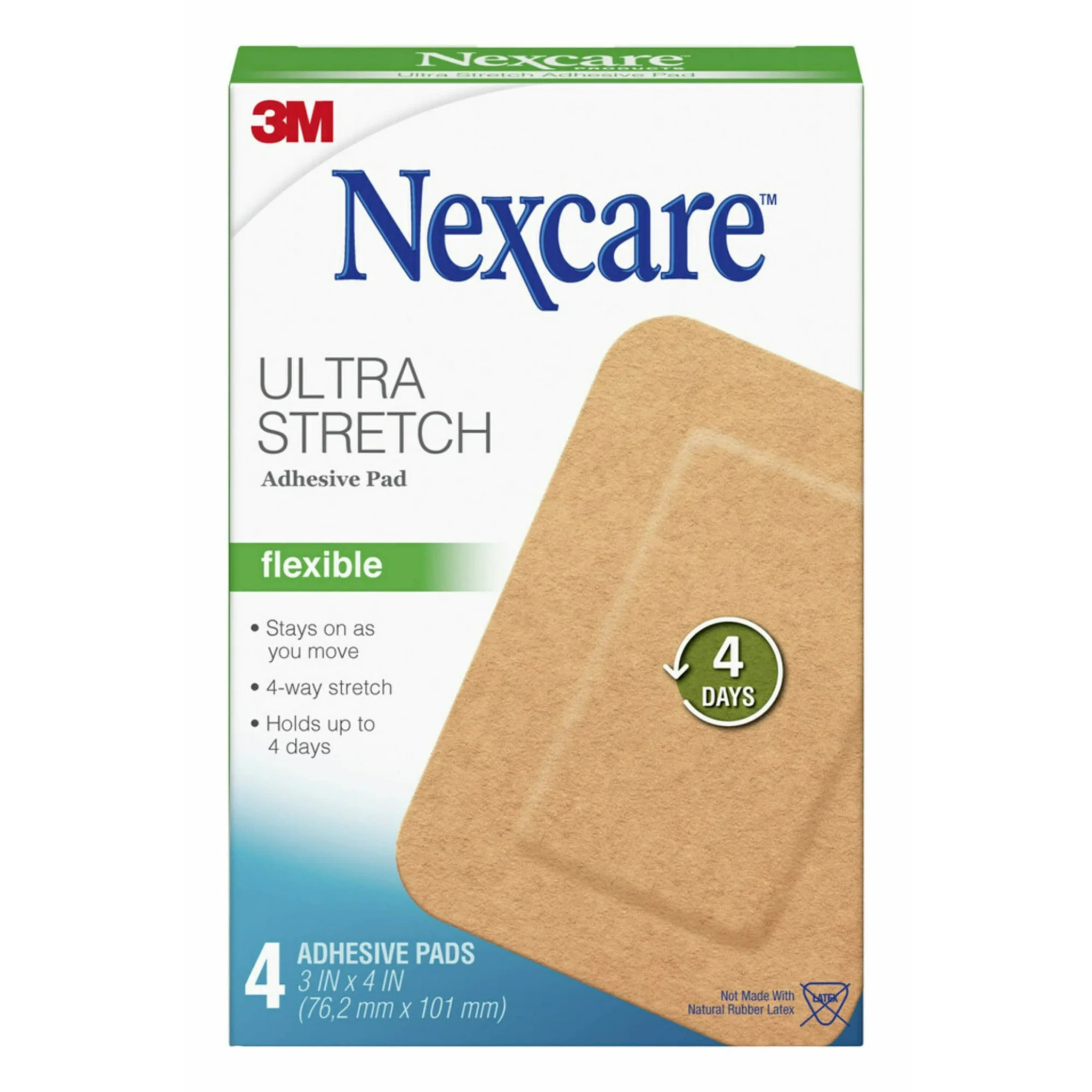 Nexcare Ultra Stretch Adhesive Pad, 3 in x 4 in, 4 ct