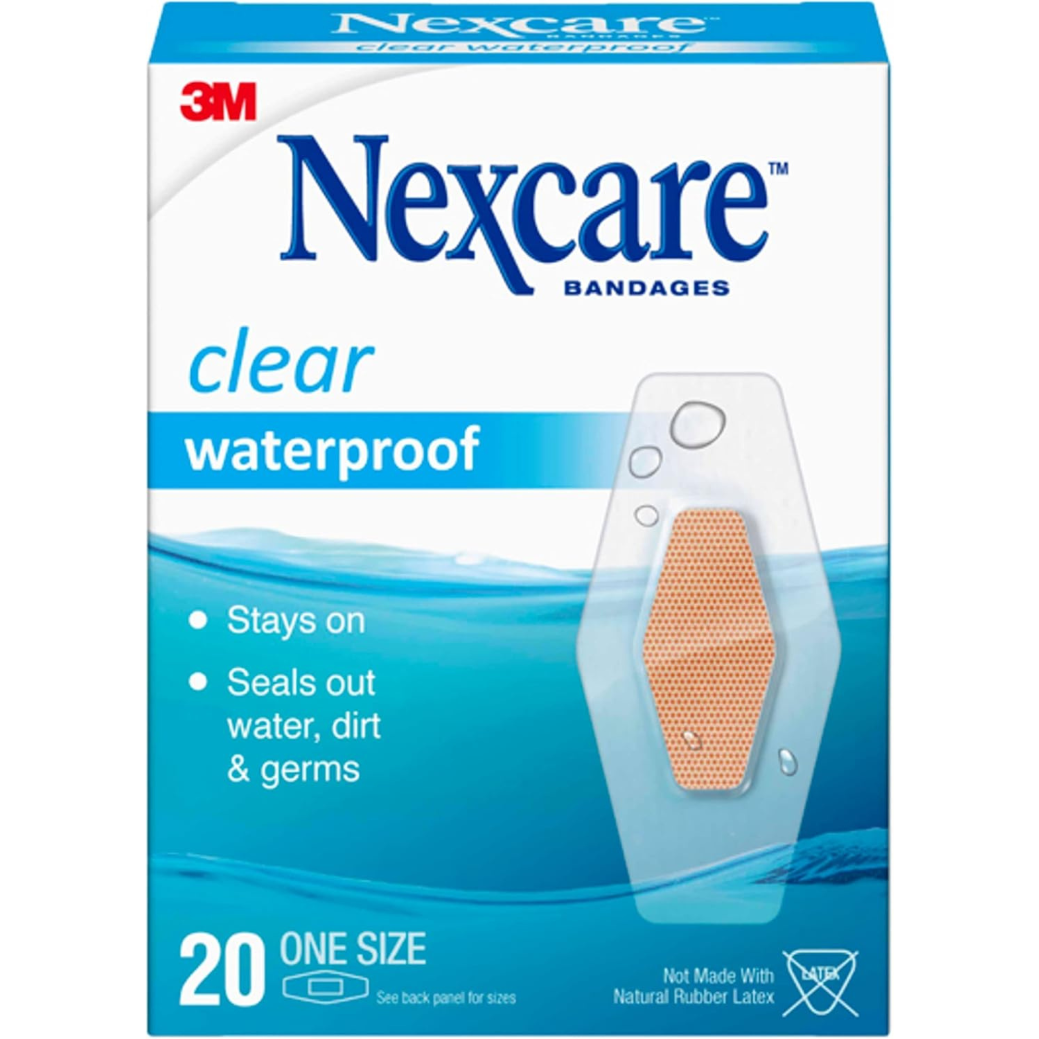 Nexcare Waterproof Clear Bandages, Germproof, 20 Count Packages