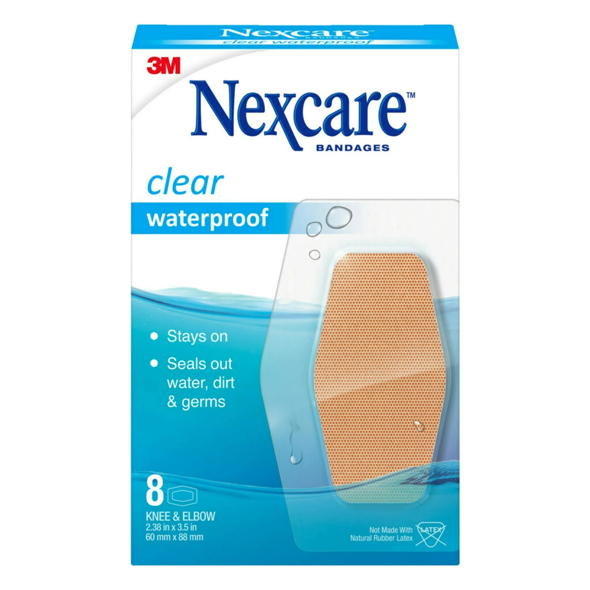 Nexcare Waterproof Clear Bandages, Knee and Elbow, 8 Count