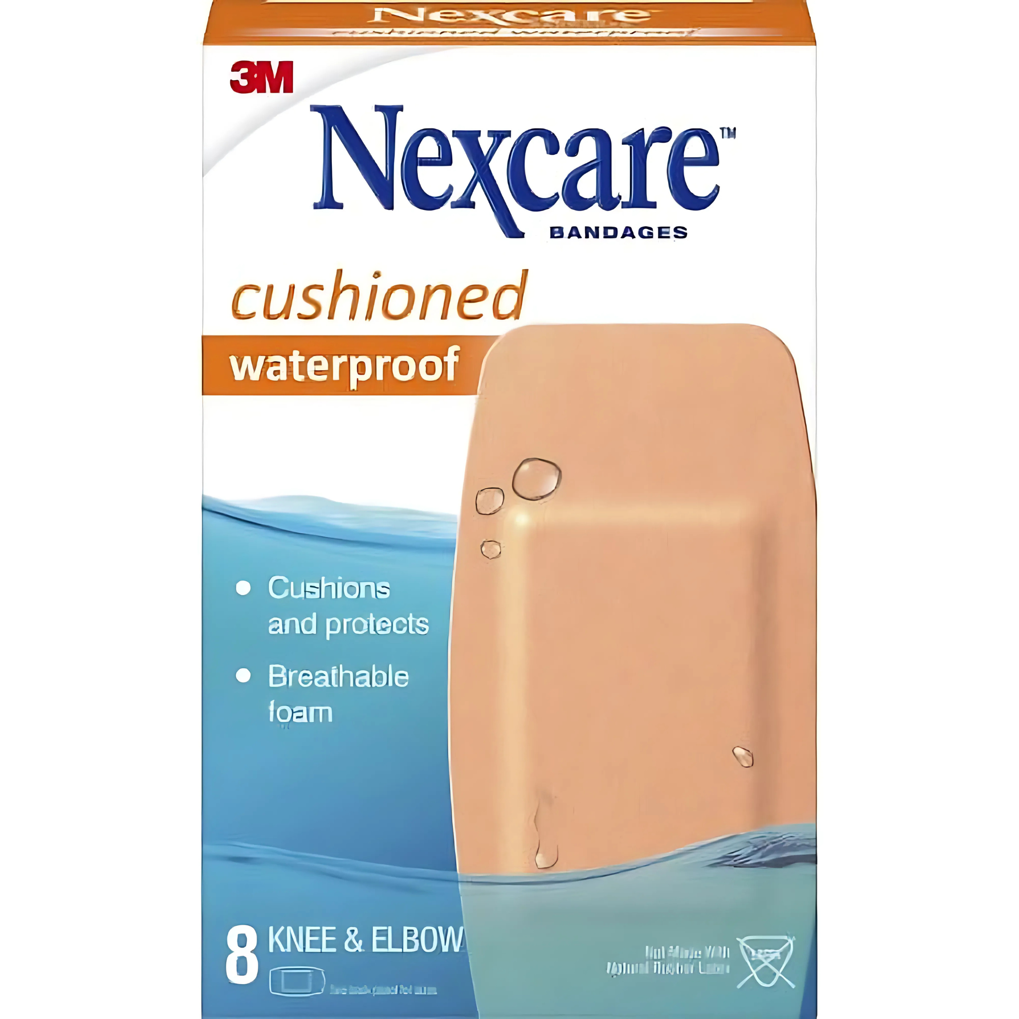 Nexcare Waterproof Cushioned Bandages, Knee & Elbow, 2 x 4 in, 8 Count